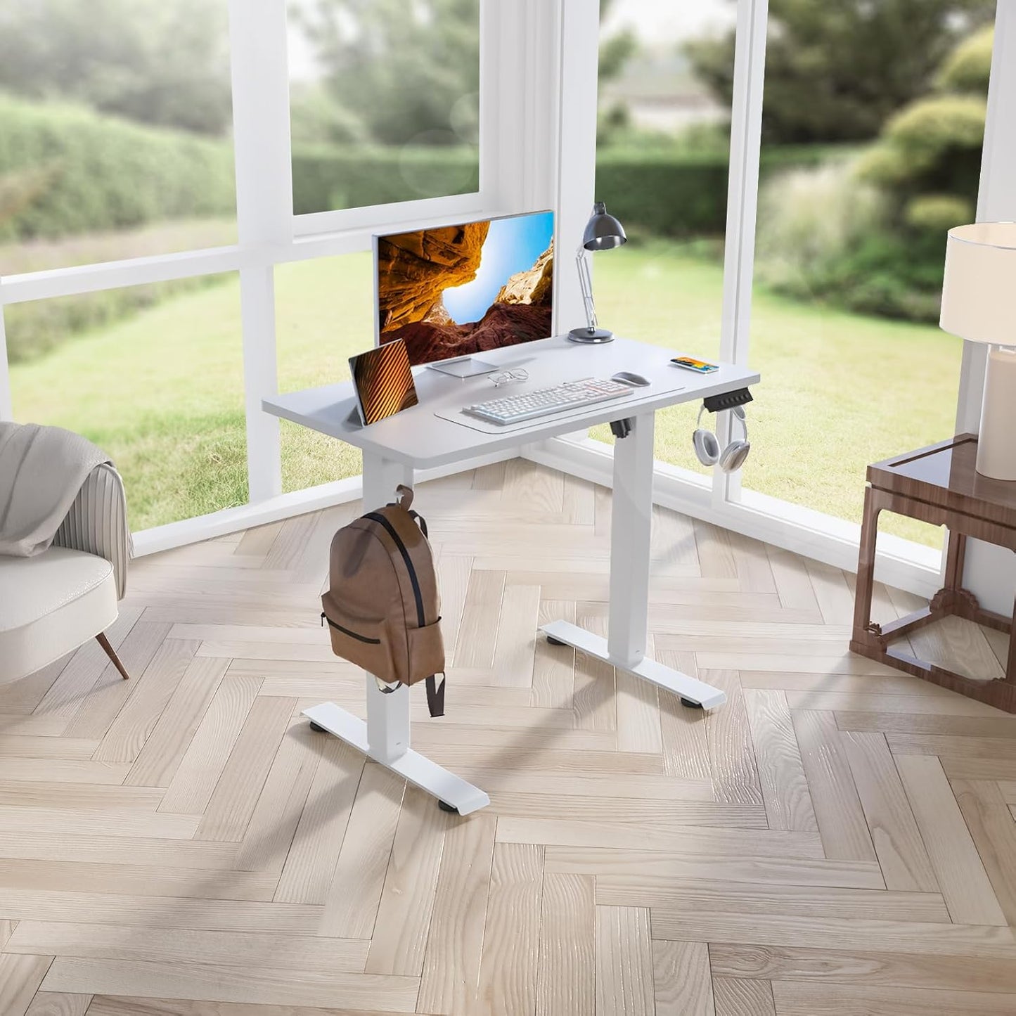 Kingant Standing Desk Height Adjustable Small Electric Stand Up Desks [35 x 20 Inch] - Ergonomic Sit Stand Desk Rising Desks for Home Office Computer Desk Workstation