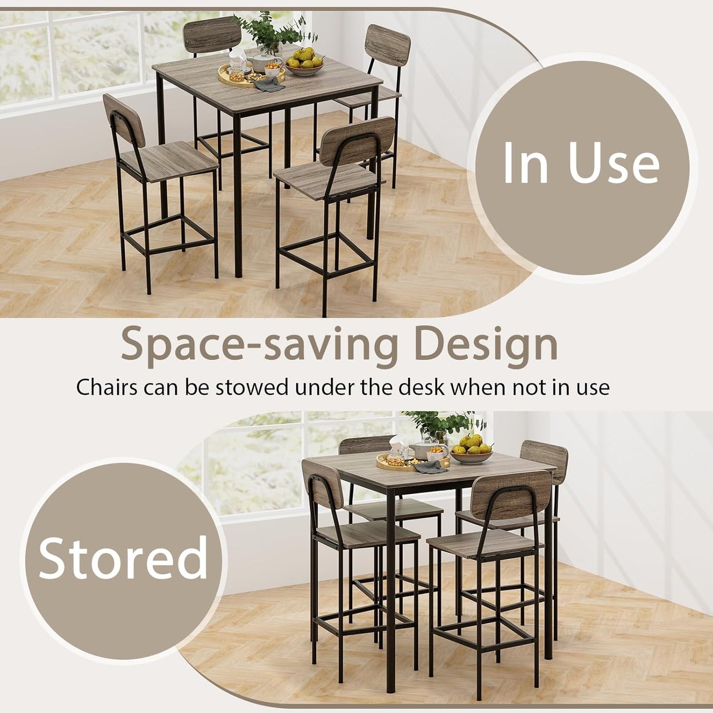 Tangkula Counter Height Dining Table Set, Bar Table and Chairs, Pub Table and Chairs Set of 4, Space-Saving Dinette Set for Breakfast Nook