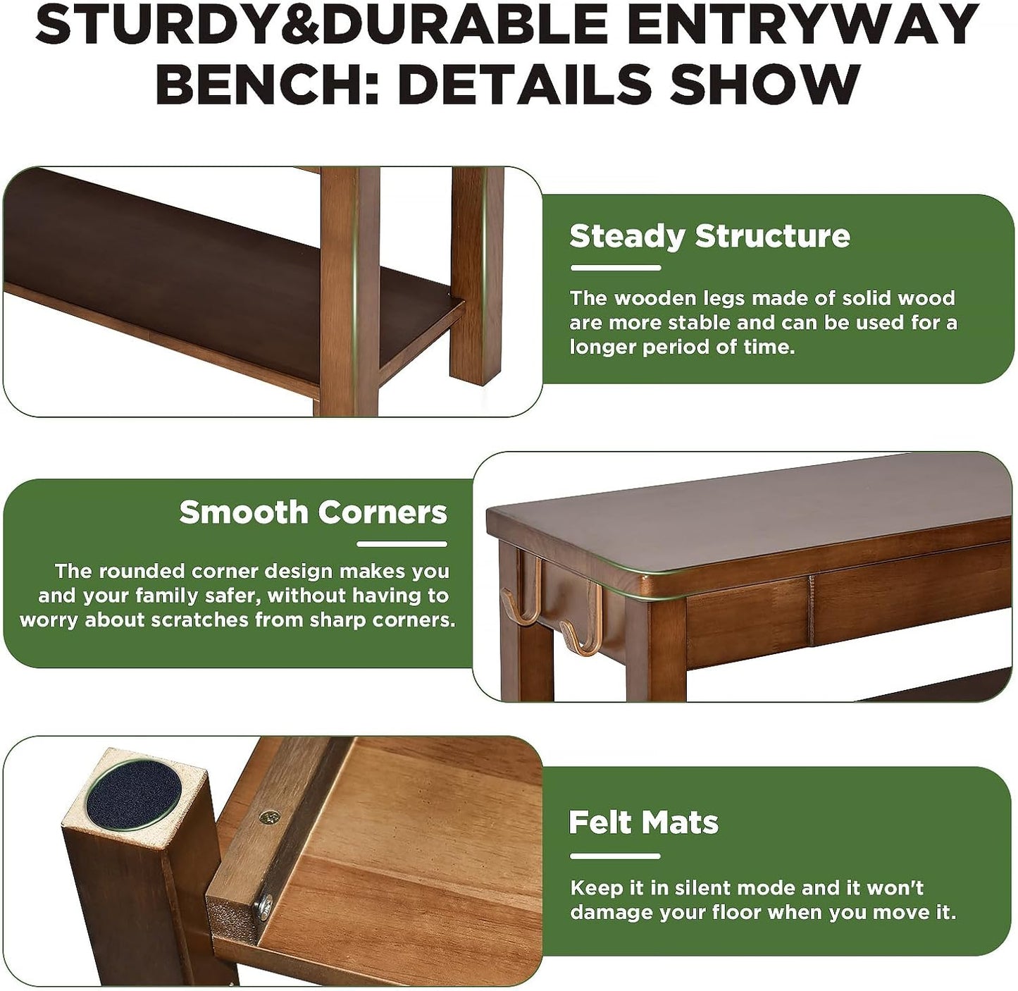 Wood Shoe Bench Entryway with Drawer: 2-Tiers Wooden Storage Shoe Rack with Bench Seat, Compact Mid-Century Modern Design for Entryway, Hallway, Closet, Front Door Entrance, Foyer 43.3" Walnut