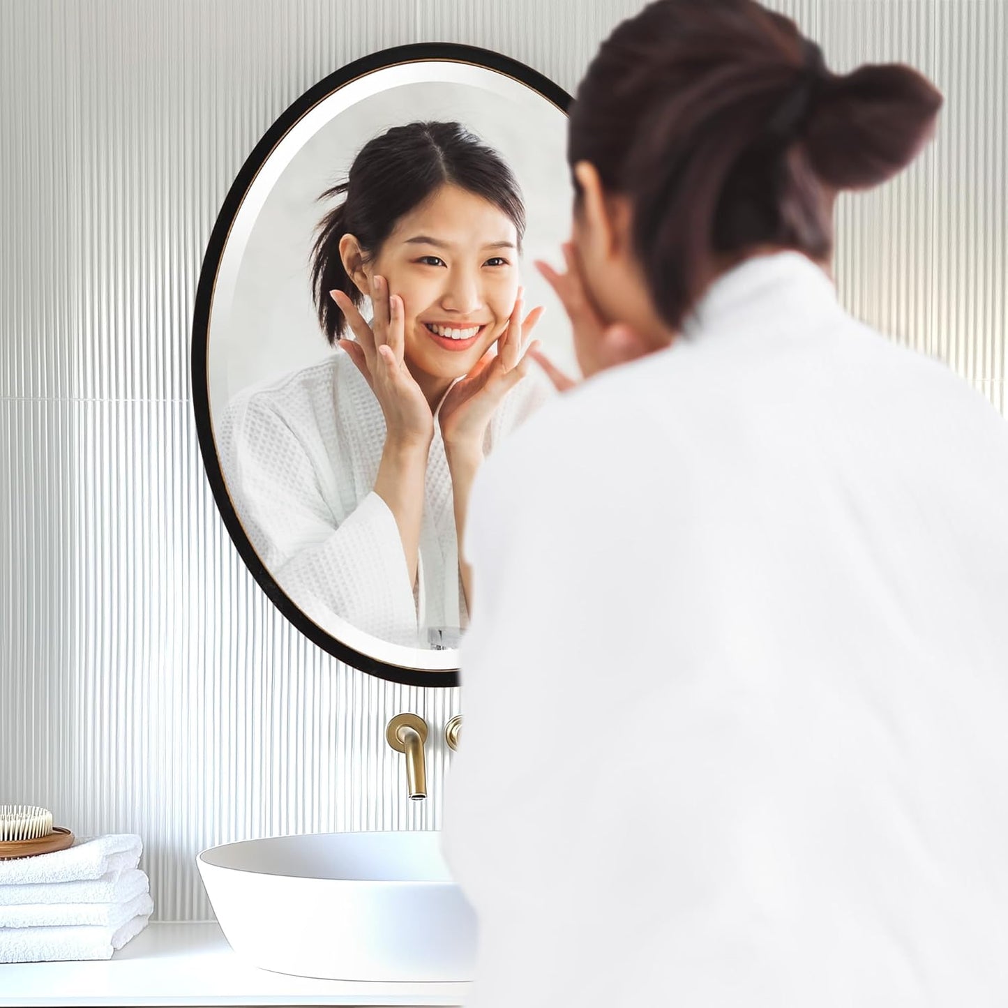 OVALCREST - Oval Wooden Beveled Wall Mirror for Home Decor, Bathroom, Vanity, Bedroom, Living Room, Hallway - London Style (Rubbed Black) 25.1 x 37.1