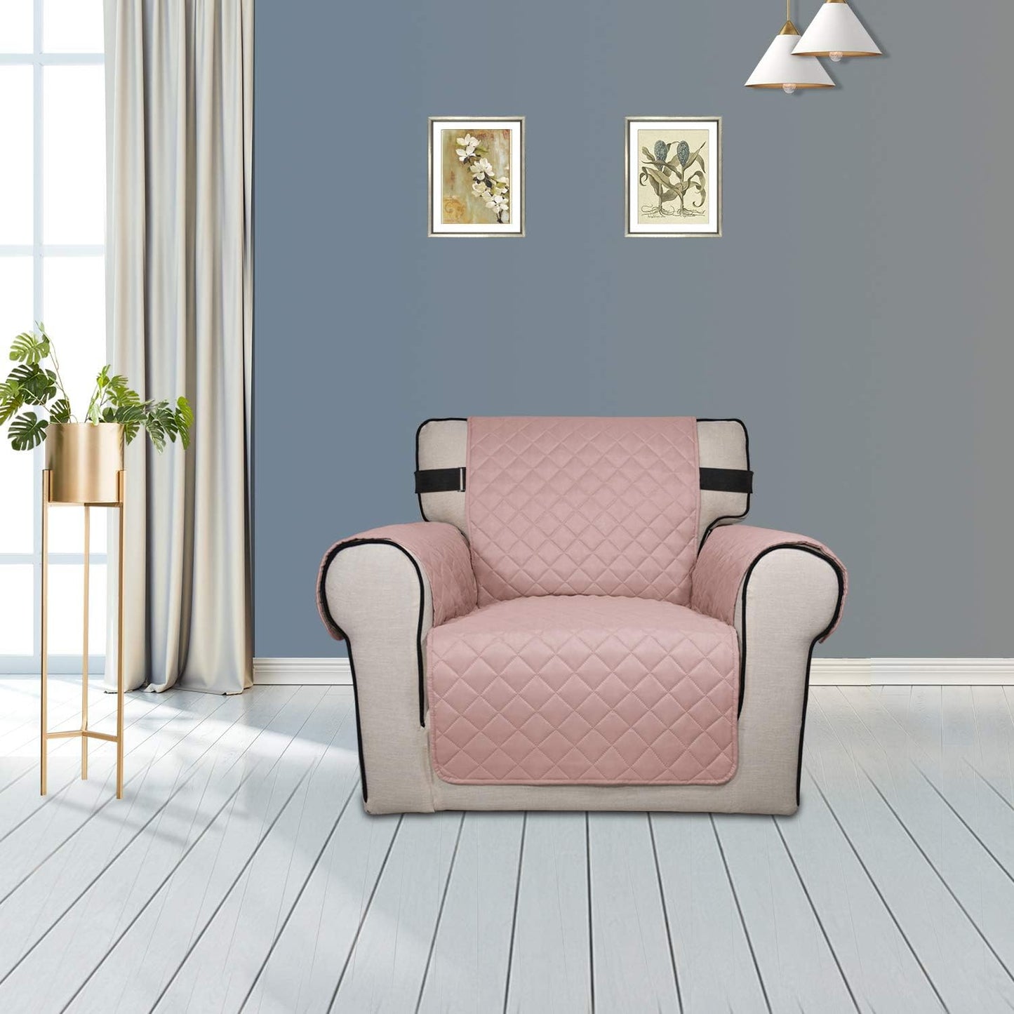 PureFit Reversible Sofa Cover Water Resistant Chair Couch Cover, Machine Washable Furniture Cover with Non-Slip Foam and Adjustable Strap for Dogs, Pets (Chair, Pink/Ivory)