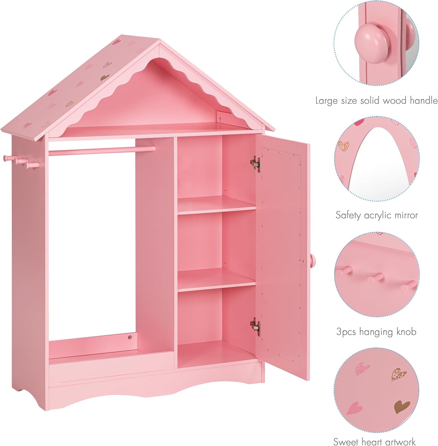UTEX Kids Dress Up Storage with Mirror, Kids Wardrobe Closet, Dress Up Armoire for Little Girls, Open Hanging Costume Organizer with Storage Cabinet for Kids Room, Playroom
