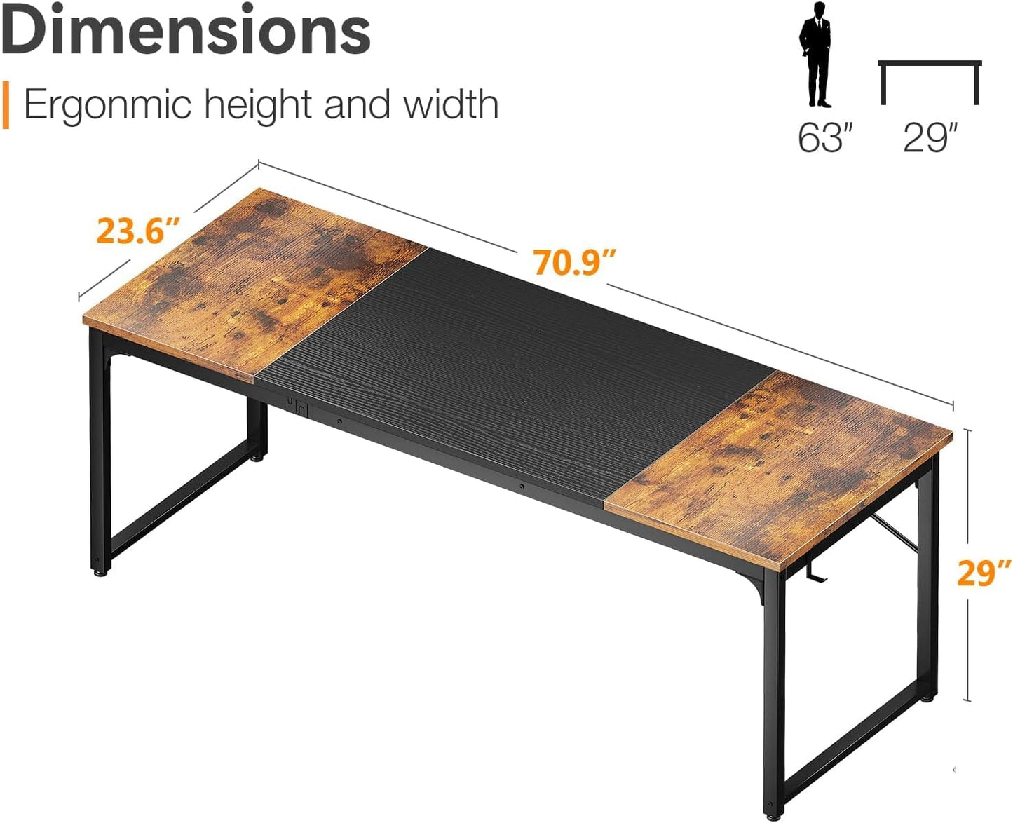 Coleshome 71 Inch Computer Desk, Modern Simple Style Desk for Home Office, Study Student Writing Desk, Vintage and Black