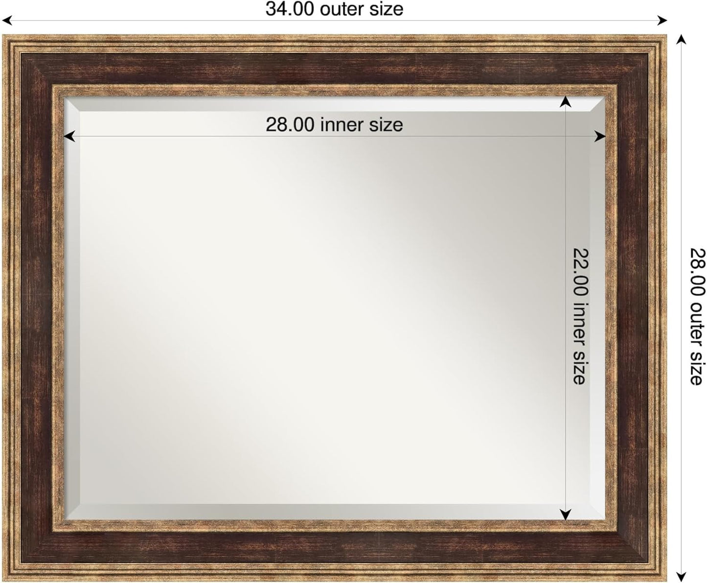 Amanti Art Bronze Bathroom Mirror for Over Sink, 28x34 Ridge Light Bronze Rectangle Vanity Mirror, Large Traditional Frame, Hangs Horizonally and Vertically, Bathroom Wall Decor, Beveled Edge