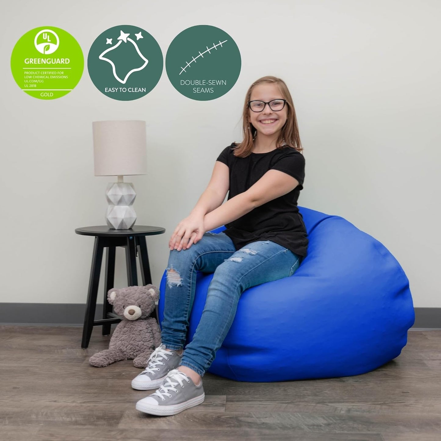 Children's Factory 35" Kids Bean Bag Chairs, Flexible Seating Classroom Furniture, Beanbag Ideal for Boy/Girl Toddler Daycare or Playroom, Blue (CF610-005)