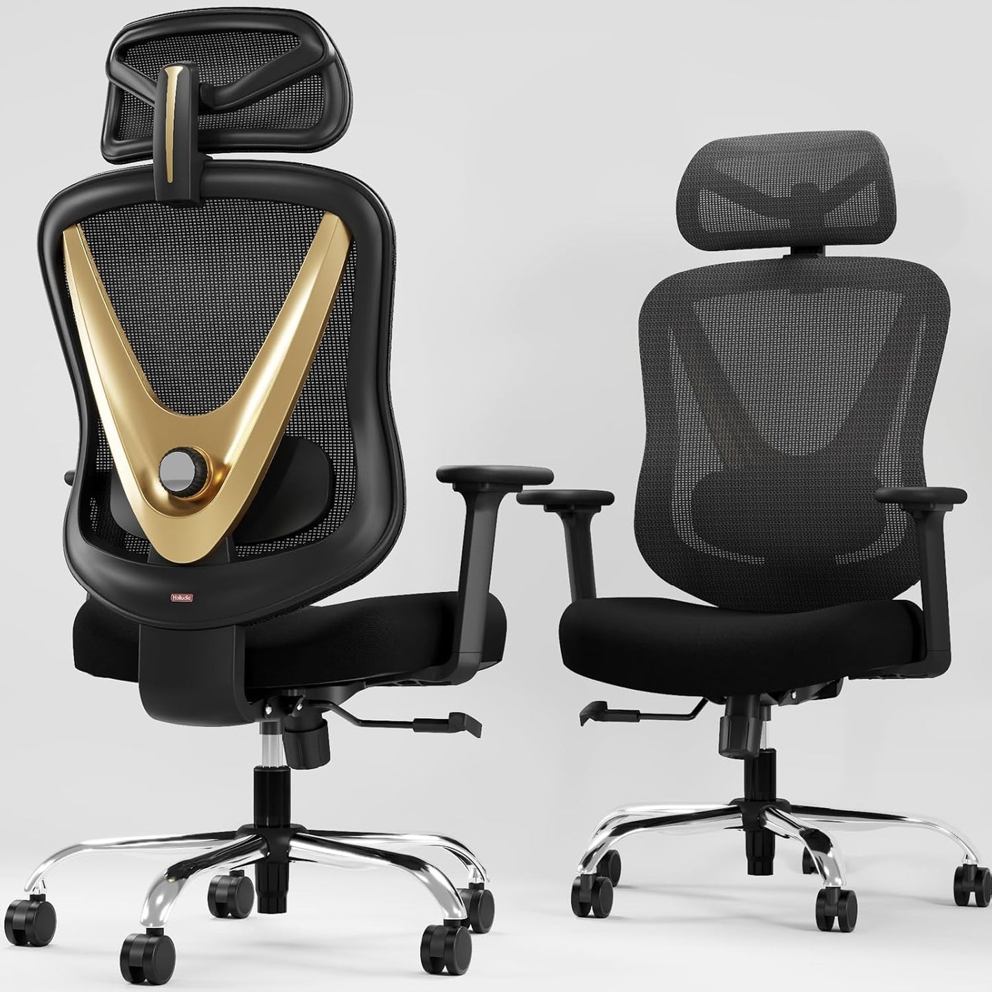 Ergonomic Mesh Office Chair - 3D Adjustable Lumbar Support & 3D Armrests, V-Shaped Back, Adjustable Desk Chair for Office & Home, Black and Gold