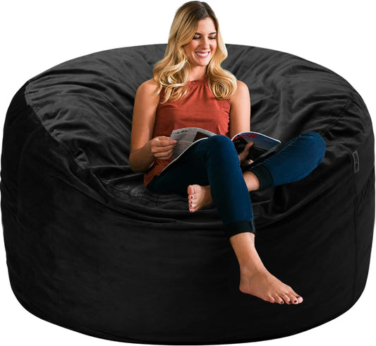 HABUTWAY Bean Bag Chair 3Ft Luxurious Velvet Ultra Soft Fur with High Rebound Memory Foam Bean Bag Chairs for Adults Plush Lazy Sofa with Fluffy Removable Sponge 3' (Black New)