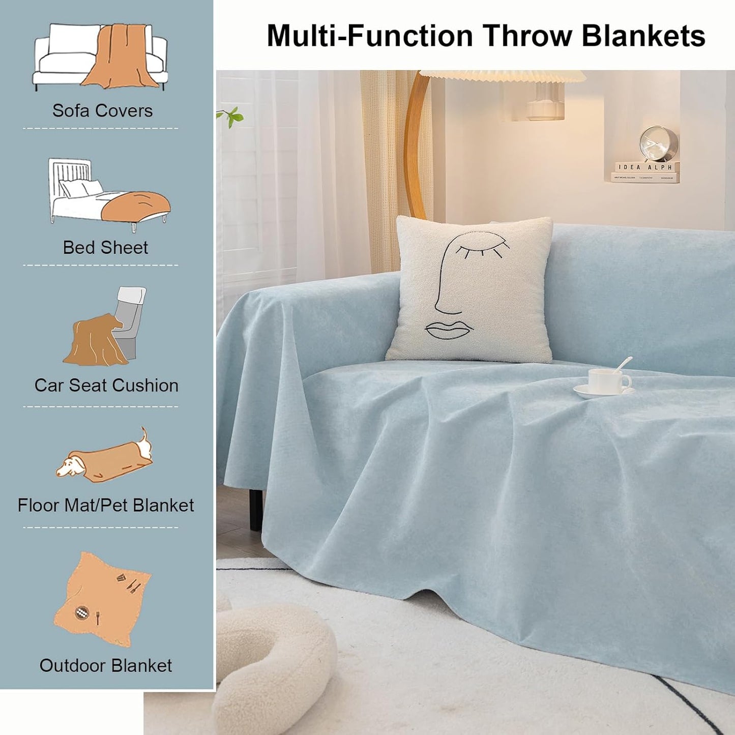 STACYPIK Waterproof Sky Blue Loveseat Couch Cover for Sectional, Couch Cover for Dogs, Anti-Slip Anti-Cat Scratch Furniture Protector for 2 Cushion Couch, Modern Couch Cushion Covers for Pets-71X90IN