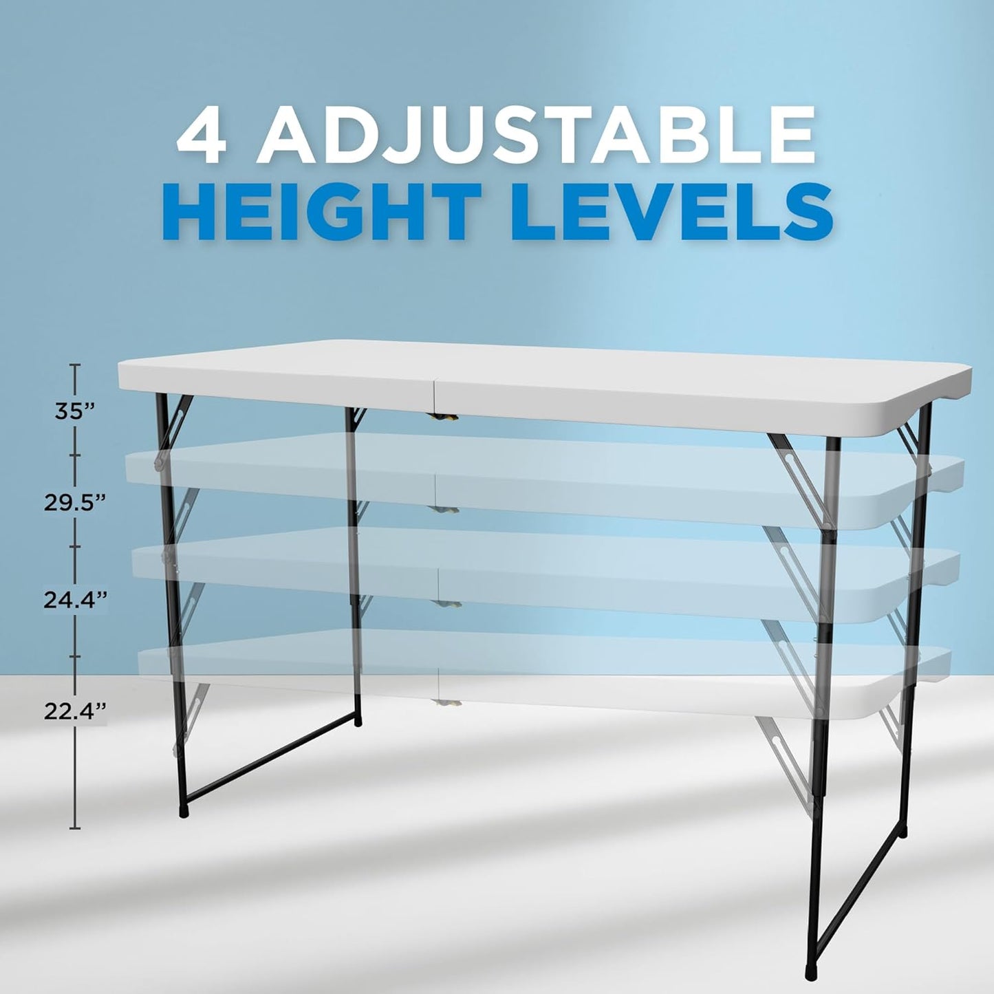 Sorfey Folding Table 4-Foot X 24 inch, Adjustable to 4 Heights, White Plastic