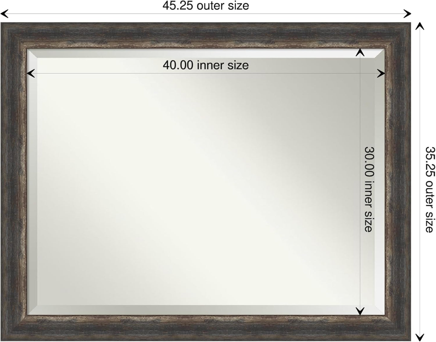 Amanti Art Brown Wall Mirror 35x45 Bark Rustic Char Rectangle Bathroom Mirror for Wall Decor Living Room, X-Large Rustic Farmhouse Frame, Hangs Horizonally and Vertically, Bathroom Decor, Beveled Edge