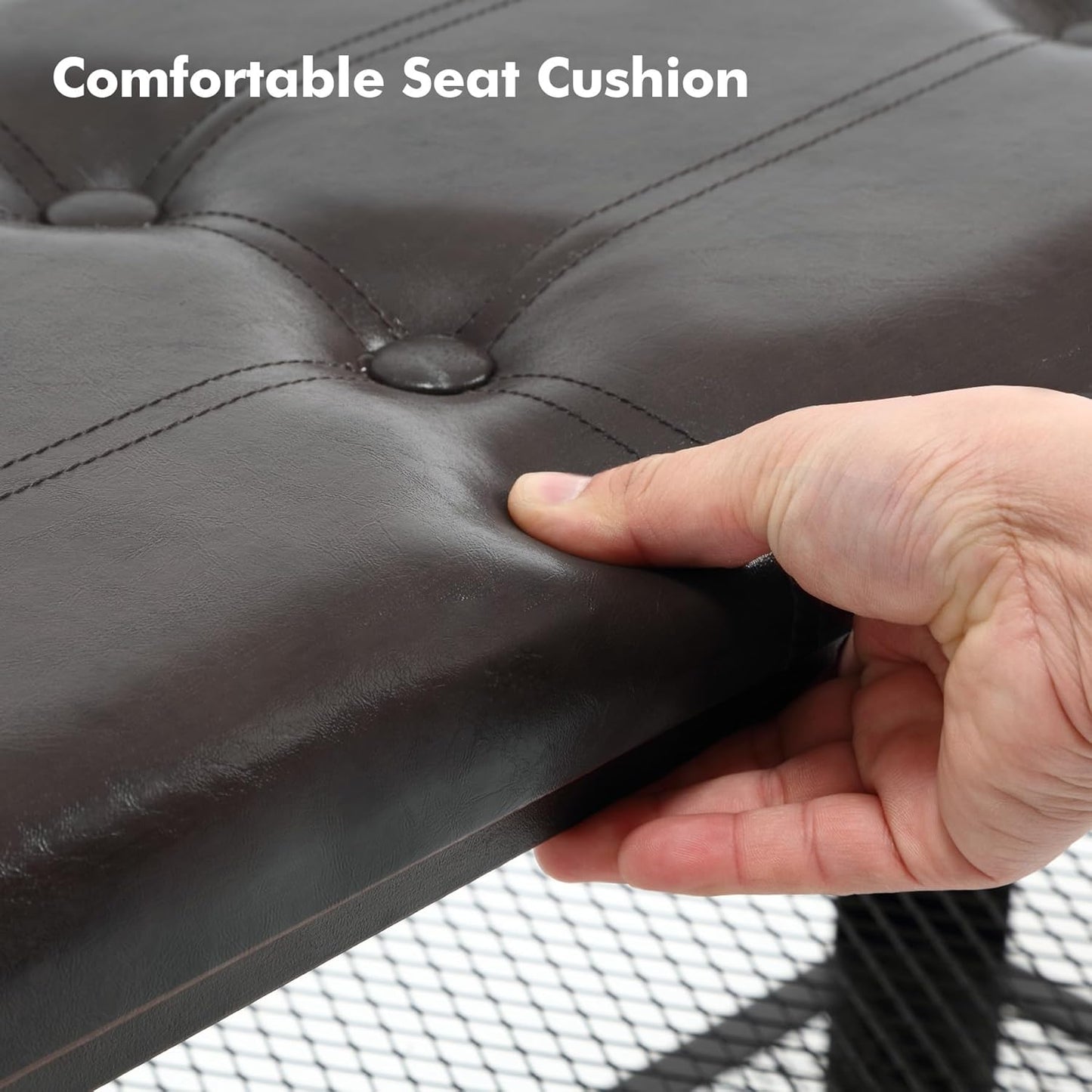 Apicizon 35.5" Shoe Rack Bench, 3-Tier Entryway Bench, with Leather Seat and Metal Frame, Loads 300 lb, Suitable for Living Room, Hallway, Mudroom, Doorway, Black