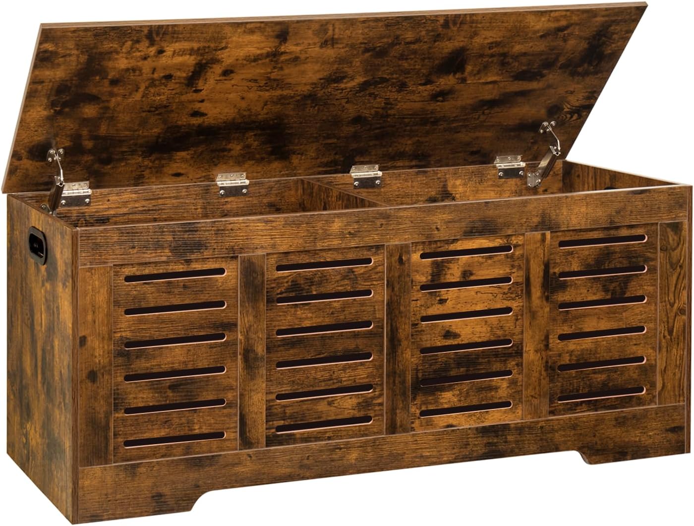 DINZI LVJ Storage Chest, 47.3” Wooden Toy Box with 2 Safety Hinges, Retro Entryway Shoe Storage Bench with Flip-Top, Sturdy Large Storage Trunk for Living Room, Bedroom, Easy Assembly, Rustic Brown