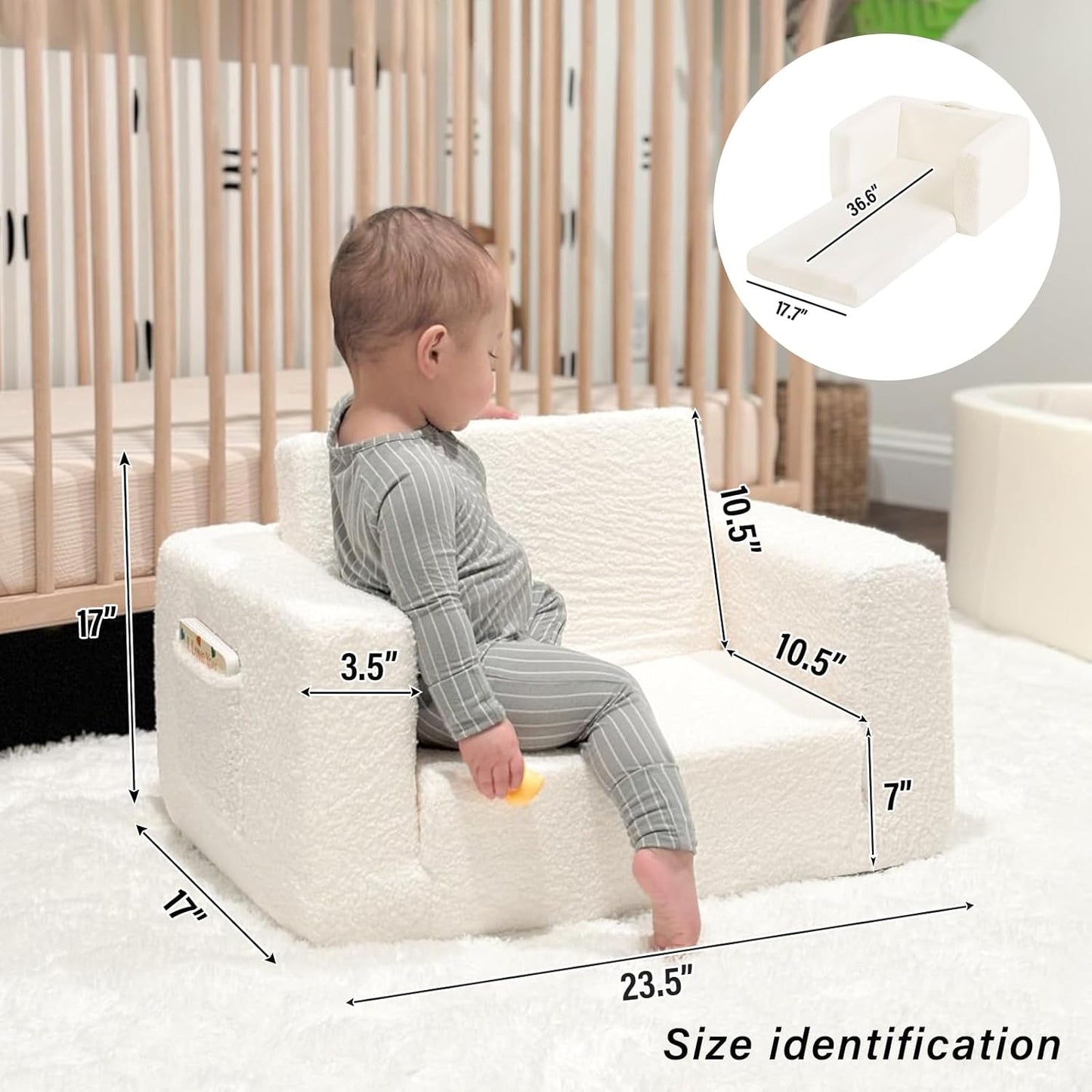 Tiita Kids Sofa, 2-in-1 Todder Couch, Convertible Children Couch to Lounger, Flip Out Kids Sofa Chair, Toddler Armrest Chair Bed, Folding Kids Play Sofa for Girl or Boy (Grey)