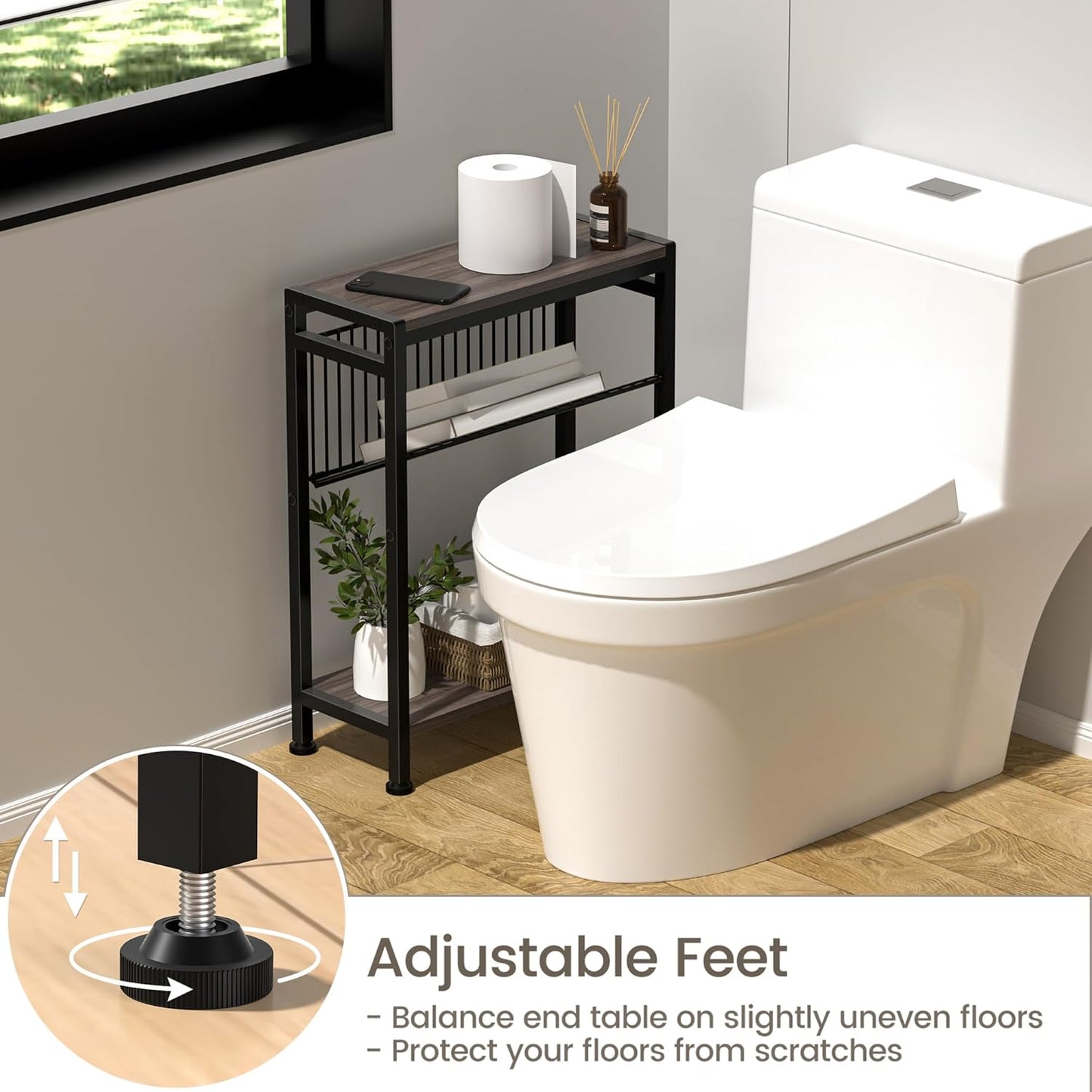 Side Table for Small Space, 3-Tier Narrow End Tablewith Magazine Holder,Slim Nightstand, Skinny Snack Couch Table in Living Room, Bedroom Study and Balcony(Ash Brown)