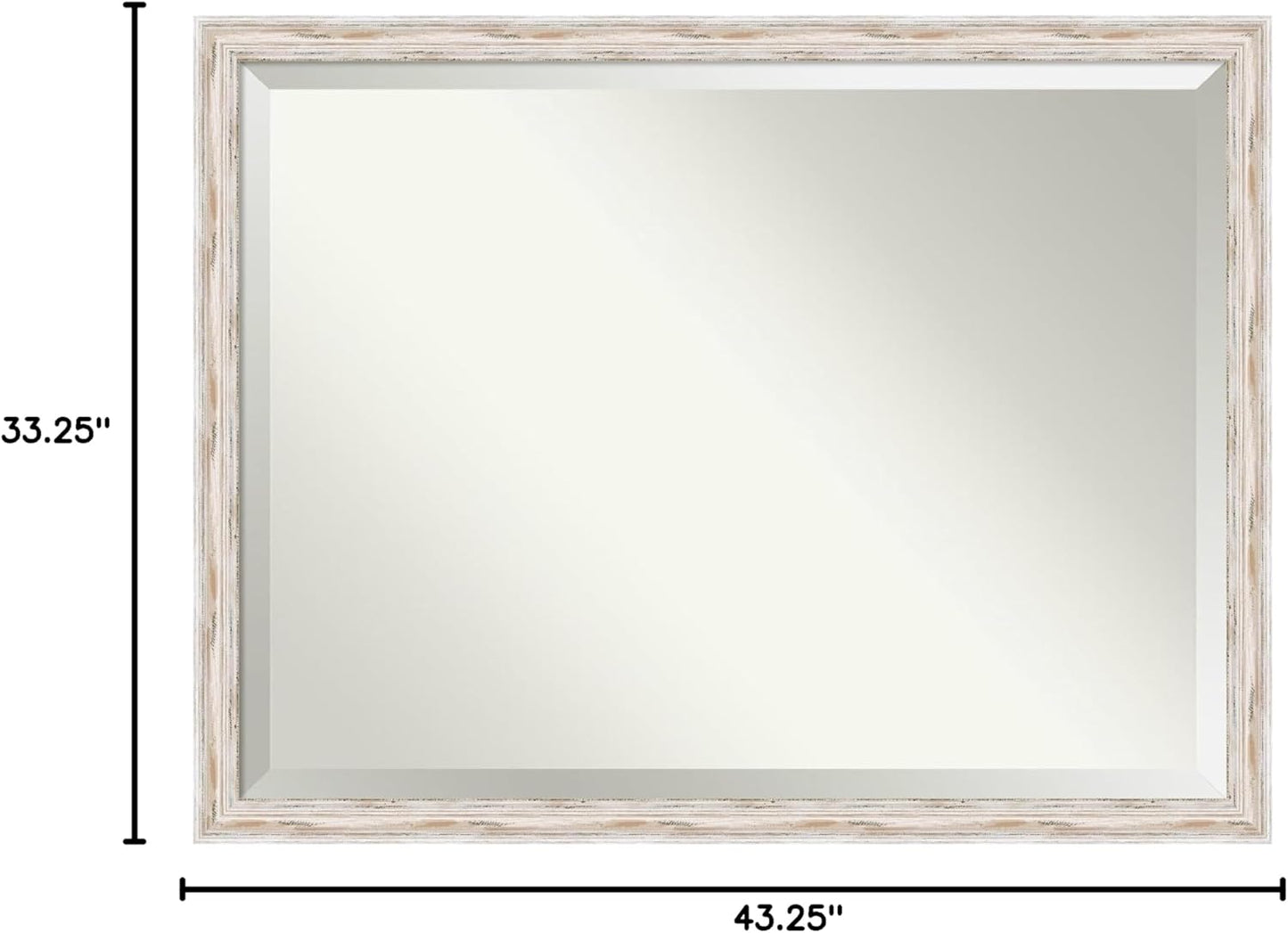 Amanti Art White Bathroom Mirror for Over Sink, 33x43 Alexandria White Wash Narrow Rectangle Vanity Mirror, X-Large Cottage Wood Frame, Hangs Horizonally and Vertically, Bathroom Wall Decor, Beveled