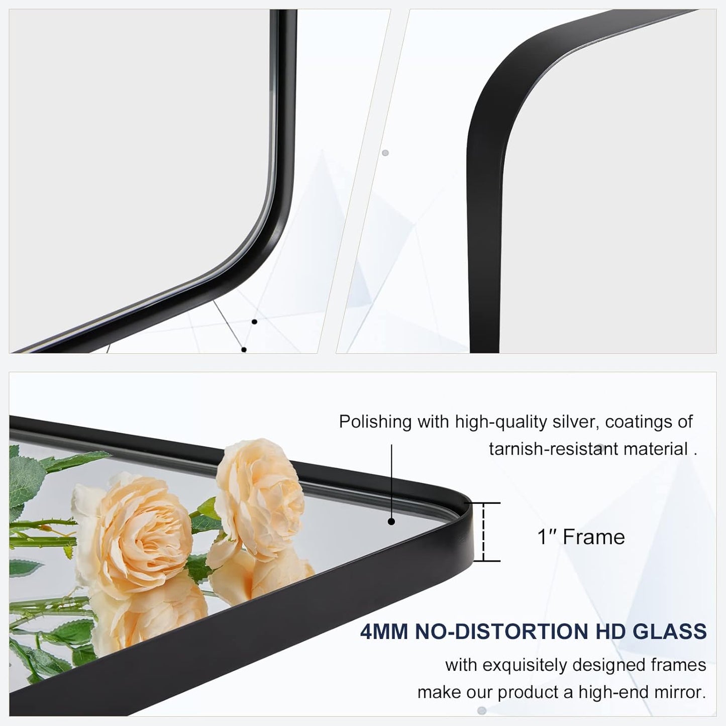 ANDY STAR Square Wall Mirror for Bathroom, 24”x24” Matte Black Bathroom Mirror, Rounded Corner Metal Mirror in Premium Stainless Steel Frame Hangs Horizontal Or Vertical