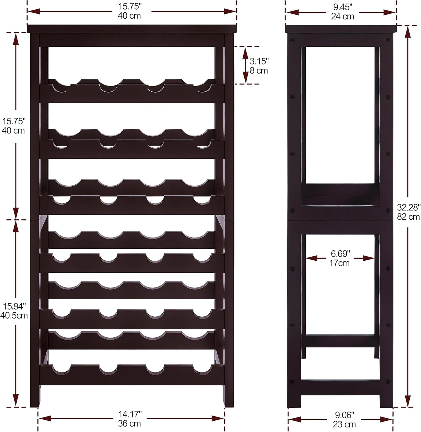 Bamboo Wine Rack, 24 Bottles Wine Display Storage Shelves with Table Top, 6 Tier Wobble-Free Floor Free Standing Table Wine Organizer, Brown