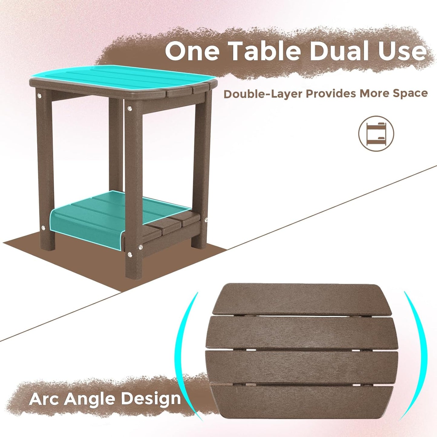Adirondack Square Outdoor Side Table,2-Tier Storage Patio Side Table, HDPE End Tables for Backyard Pool Porch Garden Lawna Cafe