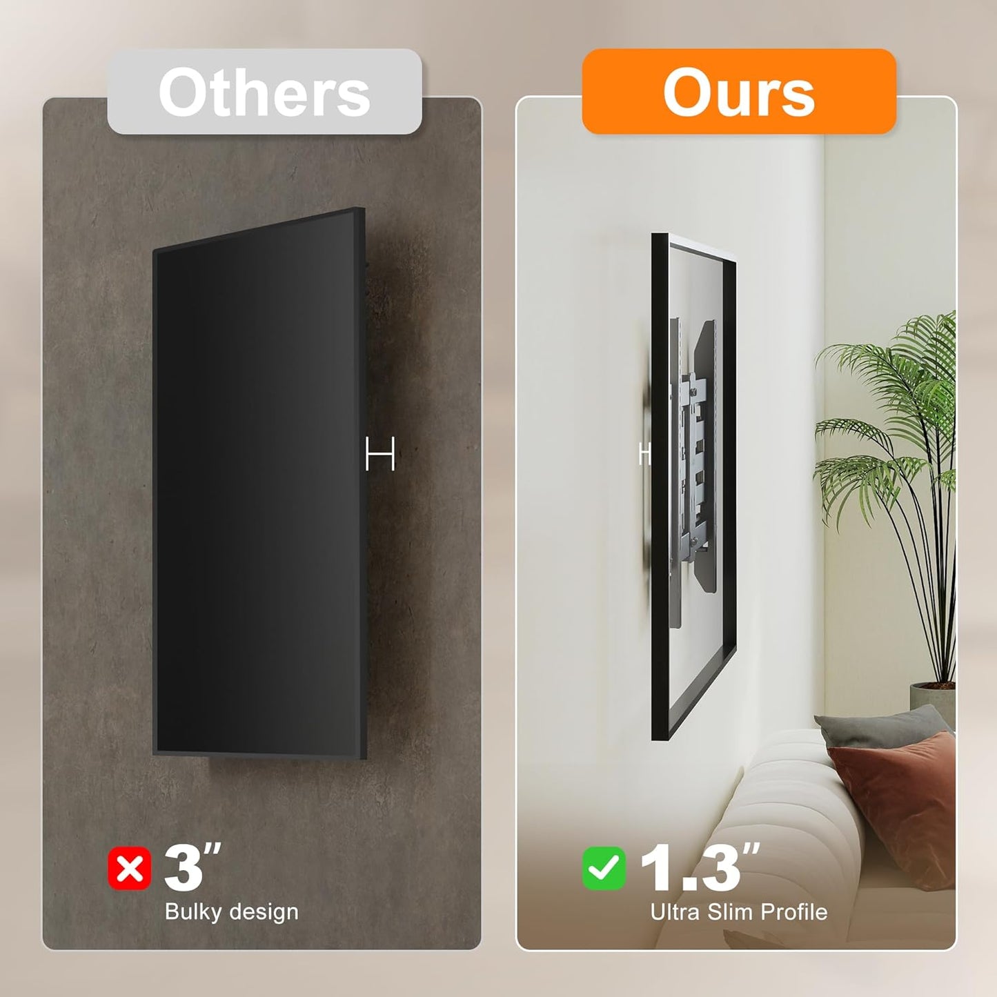 Ultra Slim Full Motion TV Wall Mount for Most 37"-90" Flat/Curved TV, Swivel Tilt Bracket with Articulating 6 Arms, Support 120lbs, Max VESA 600x400mm, Fits 12”/16" Wood Stud, MAUS02