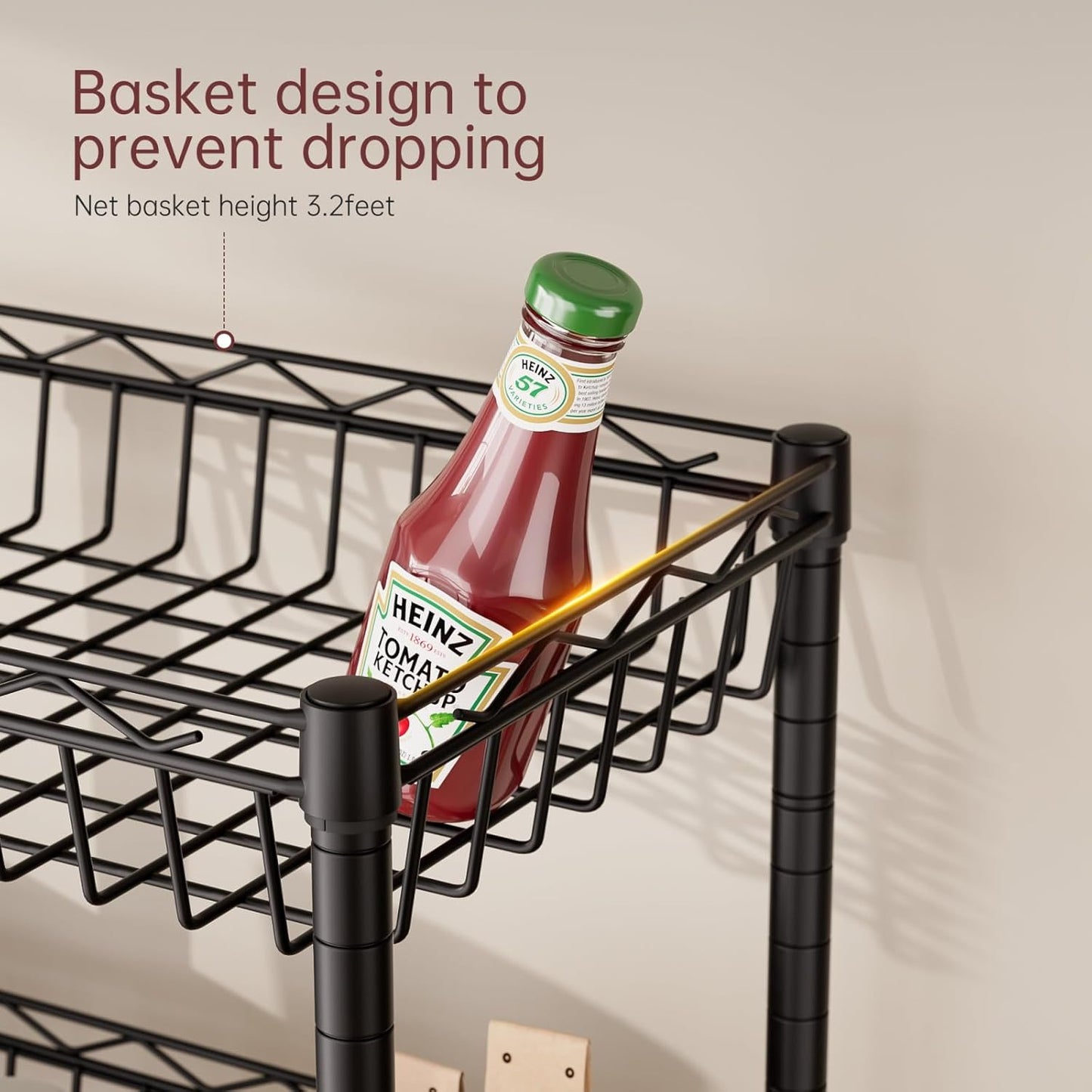 SINGAYE 4 Tier Basket Shelf Wire Shelving Unit Adjustable Storage Shelves Big Basket Rack for Garage Kitchen Office Pantry Corner 17" Dx12 Wx50 H Black