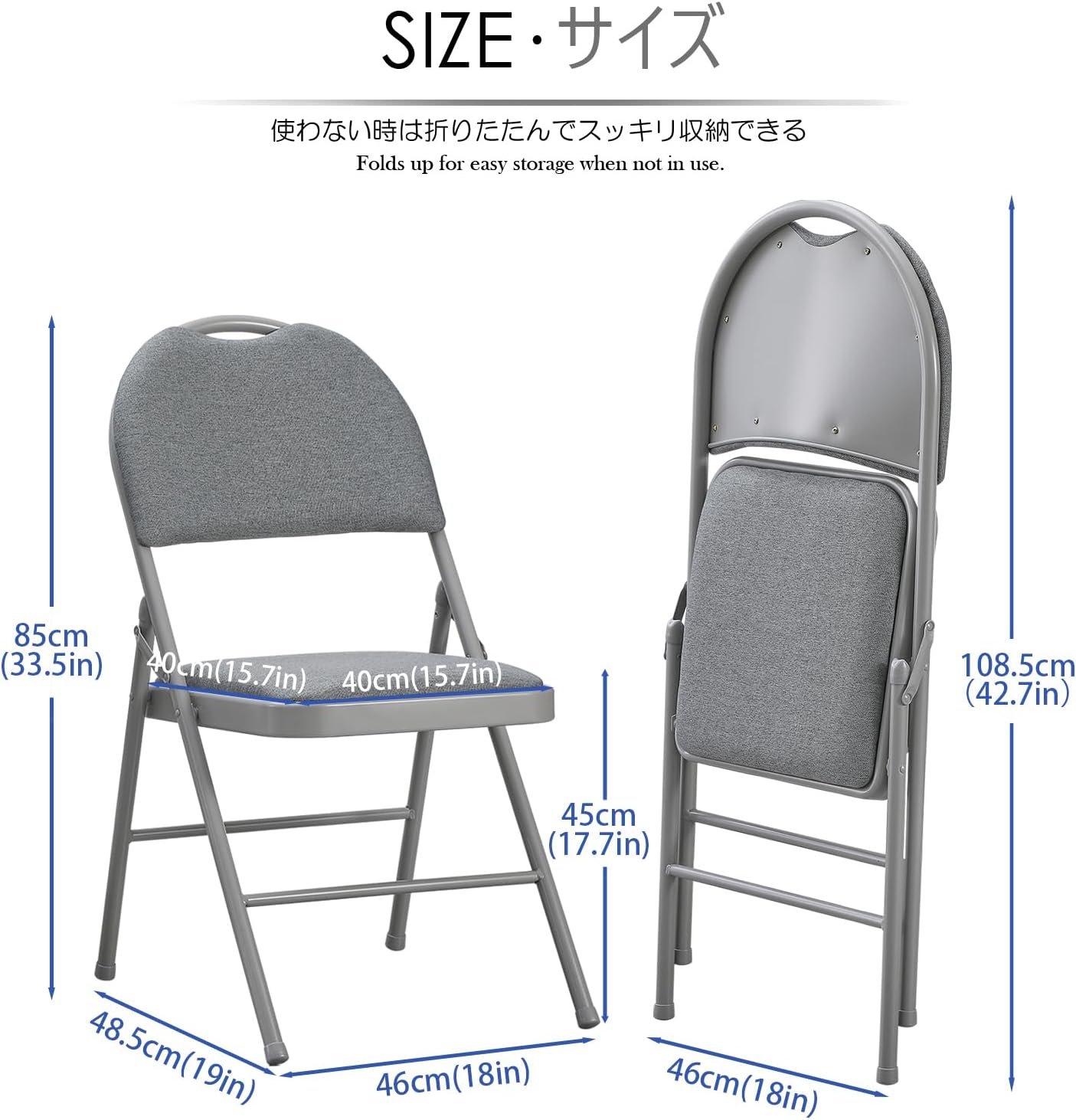 KAIHAOWIN High Back Folding Chairs Set of 2 Padded Foldable Comfortable Chairs with Extended Backrest and Handle Hole for Indoor Easy to Carry-Gray