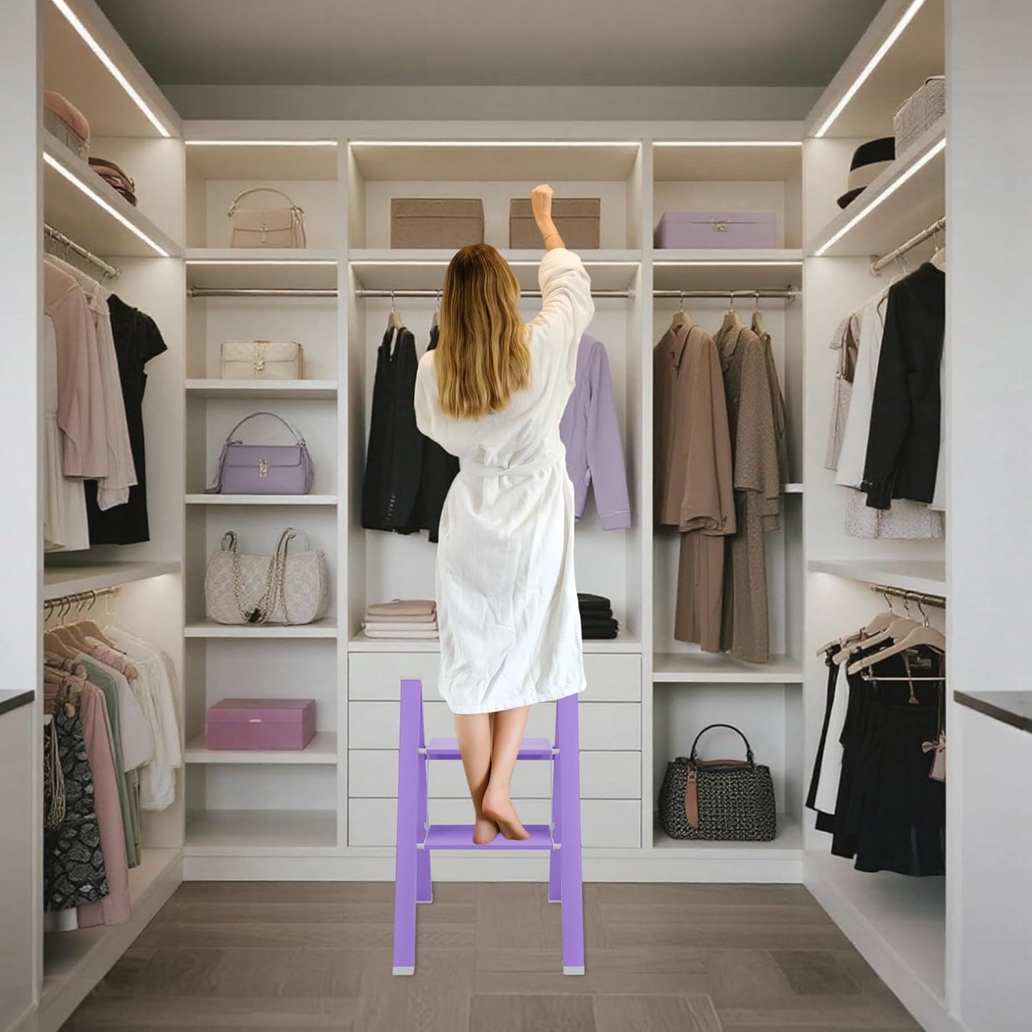 2 Step Lightweight Folding Ladder for Home, 330lbs Aluminum Step Ladder Anti-Slip for Kitchen, Step Stool Foldable Adults for Closet, 330lbs - Purple