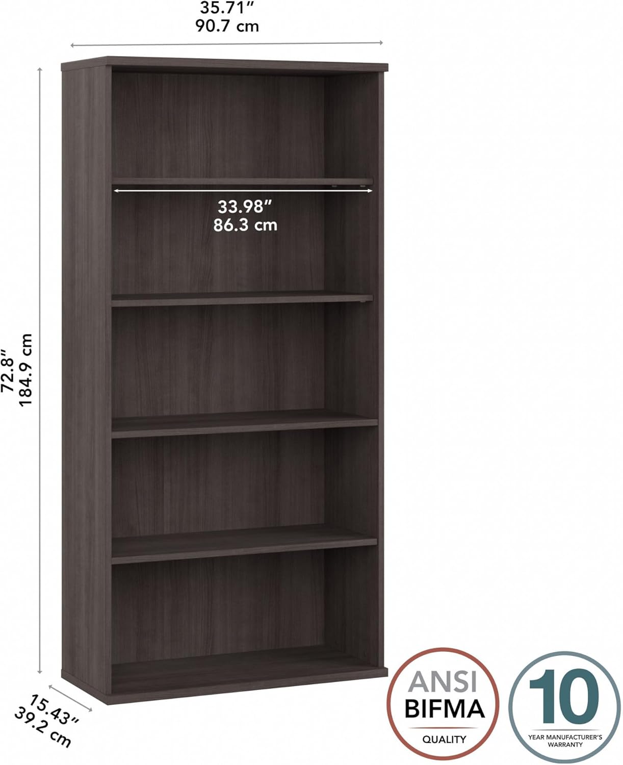 Bush Business Furniture Studio C Tall 5 Shelf Bookcase in Storm Gray, Large Bookshelf for Home or Professional Office