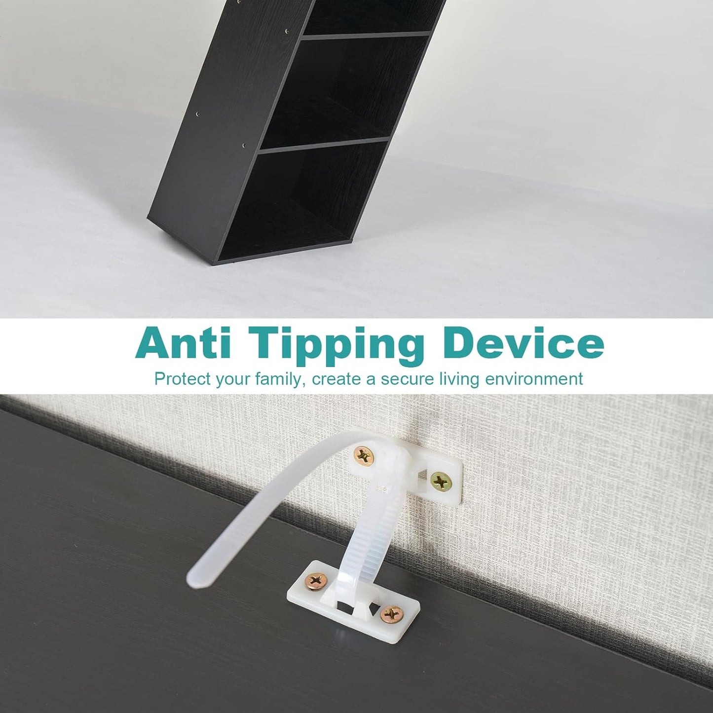 6-Tier Book Shelf, Floor Standing Open Bookcase, Wooden Display Storage Shelves with Anti-Tipping Device, 71" Tall Bookshelf for Bedroom, Living Room and Office, Black