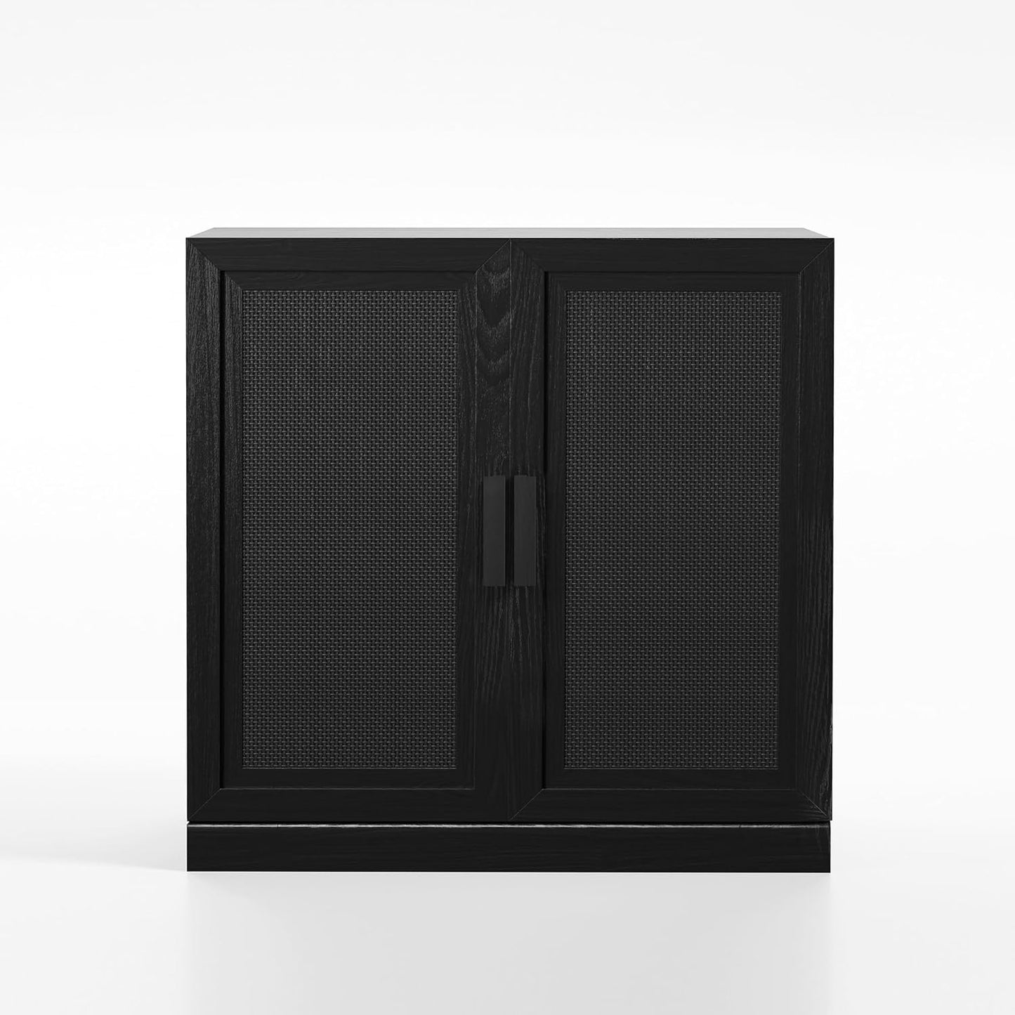 Buffet Cabinet, 2-Doors Sideboard Cabinet with Rattan Panels, Buffet Console Accent Table for Hallway Entryway Dining Room, 31", Black