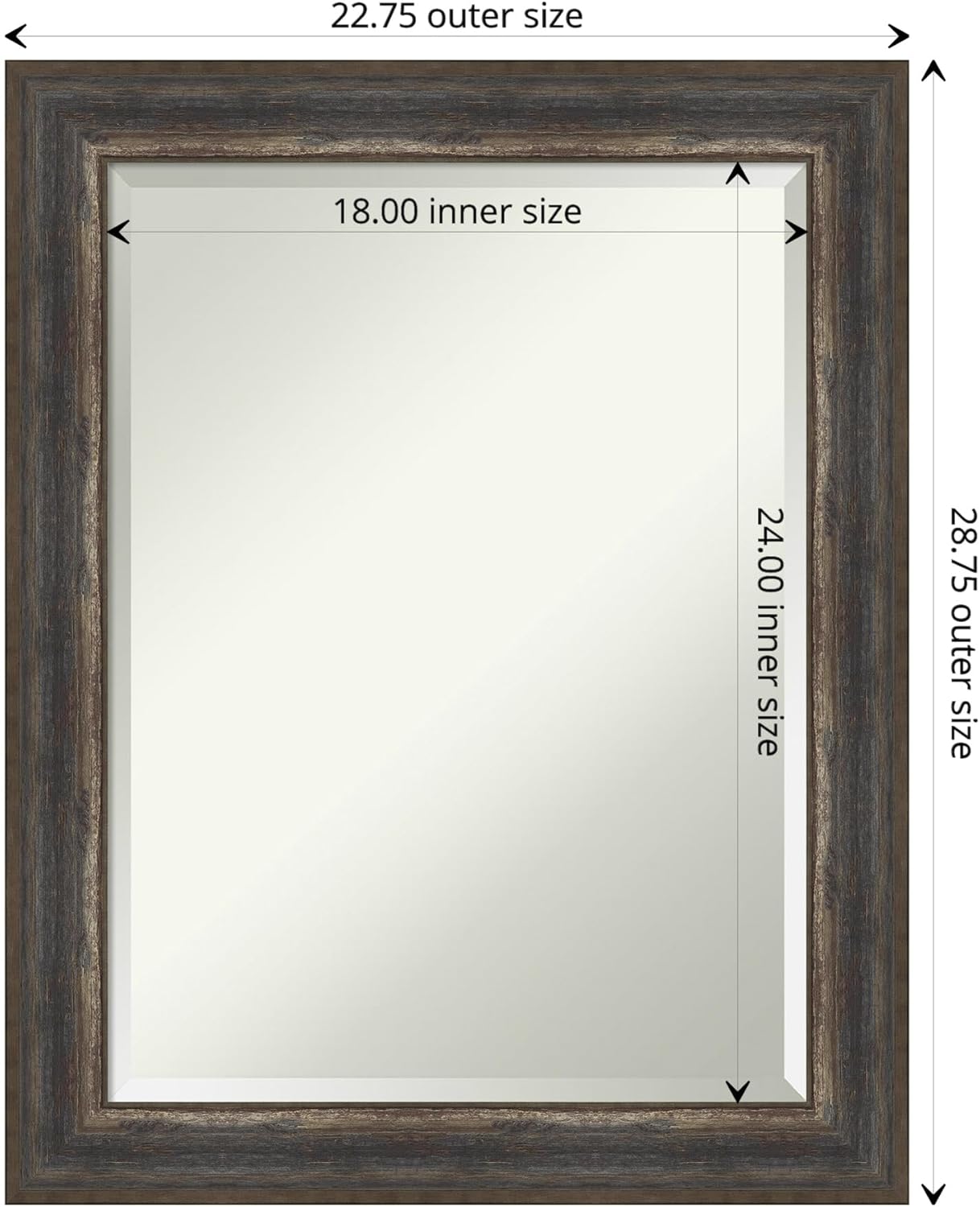 Amanti Art Brown Wall Mirror 29x23 Alta Rustic Char Rectangle Bathroom Mirror for Wall Decor Living Room, Medium Rustic Farmhouse Frame, Hangs Horizonally and Vertically, Bathroom Decor, Beveled Edge