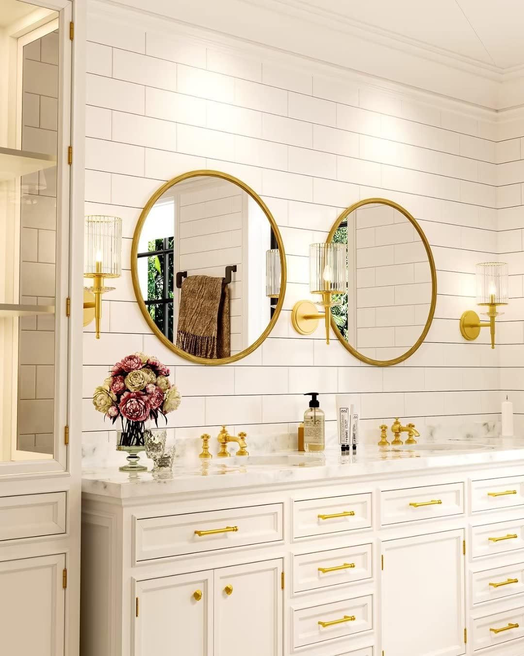 Growsun 15.7'' Retro Gold Round Mirror Circle Wall Mirror for Bathroom Vanity, Entryway Living Room with Metal Frame for Home Decor