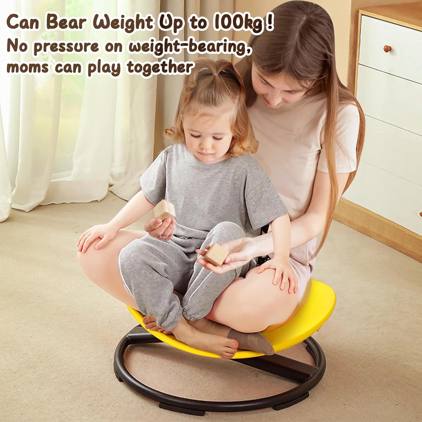 Kids Sensory Spinning Chair for Autism Ages 3+, Sit and Spin Swivel Chair for Kids with ADHD, Sensory Chairs for Autistic Children, Sensory Toys for Motion Sickness Relief, Balance Training (Yellow)