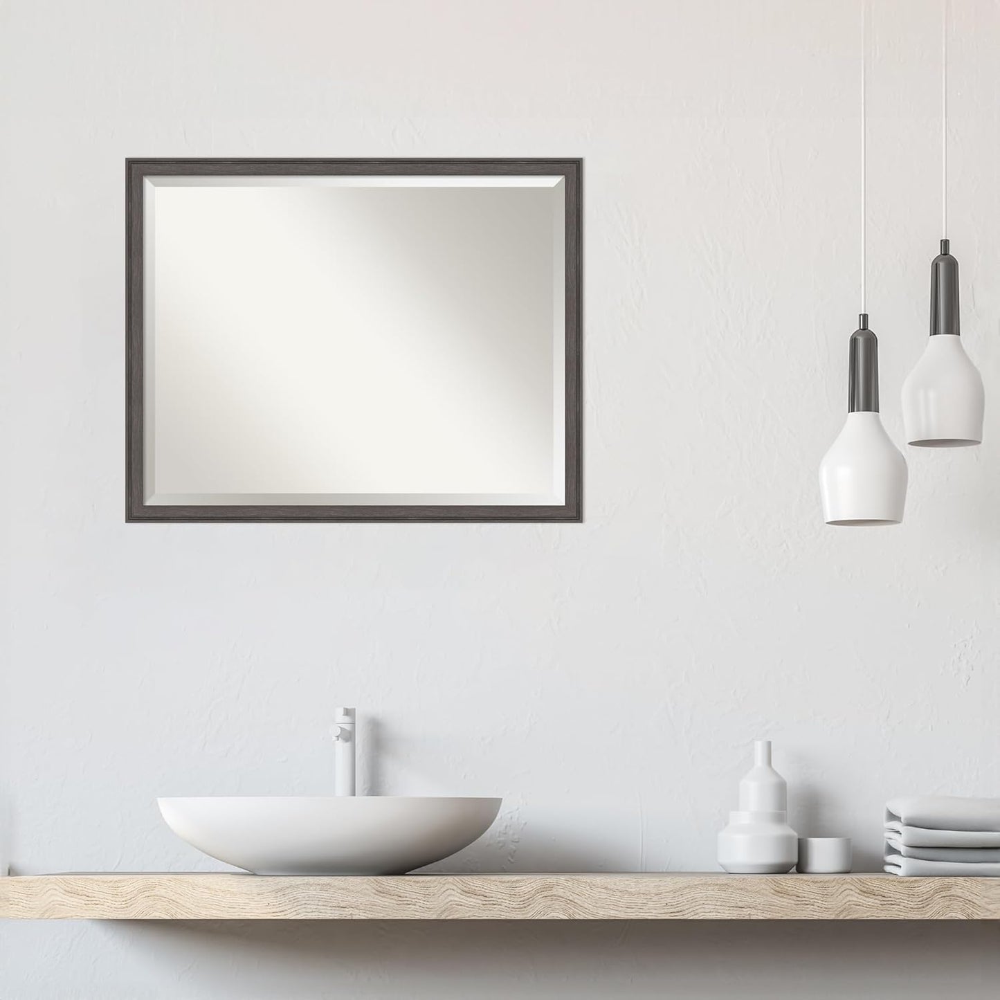 Amanti Art Silver Bathroom Mirror for Over Sink, 24x30 Florence Pewter Rectangle Vanity Mirror, Large Casual Frame, Hangs Horizonally and Vertically, Bathroom Wall Decor, Beveled Edge from WI, USA