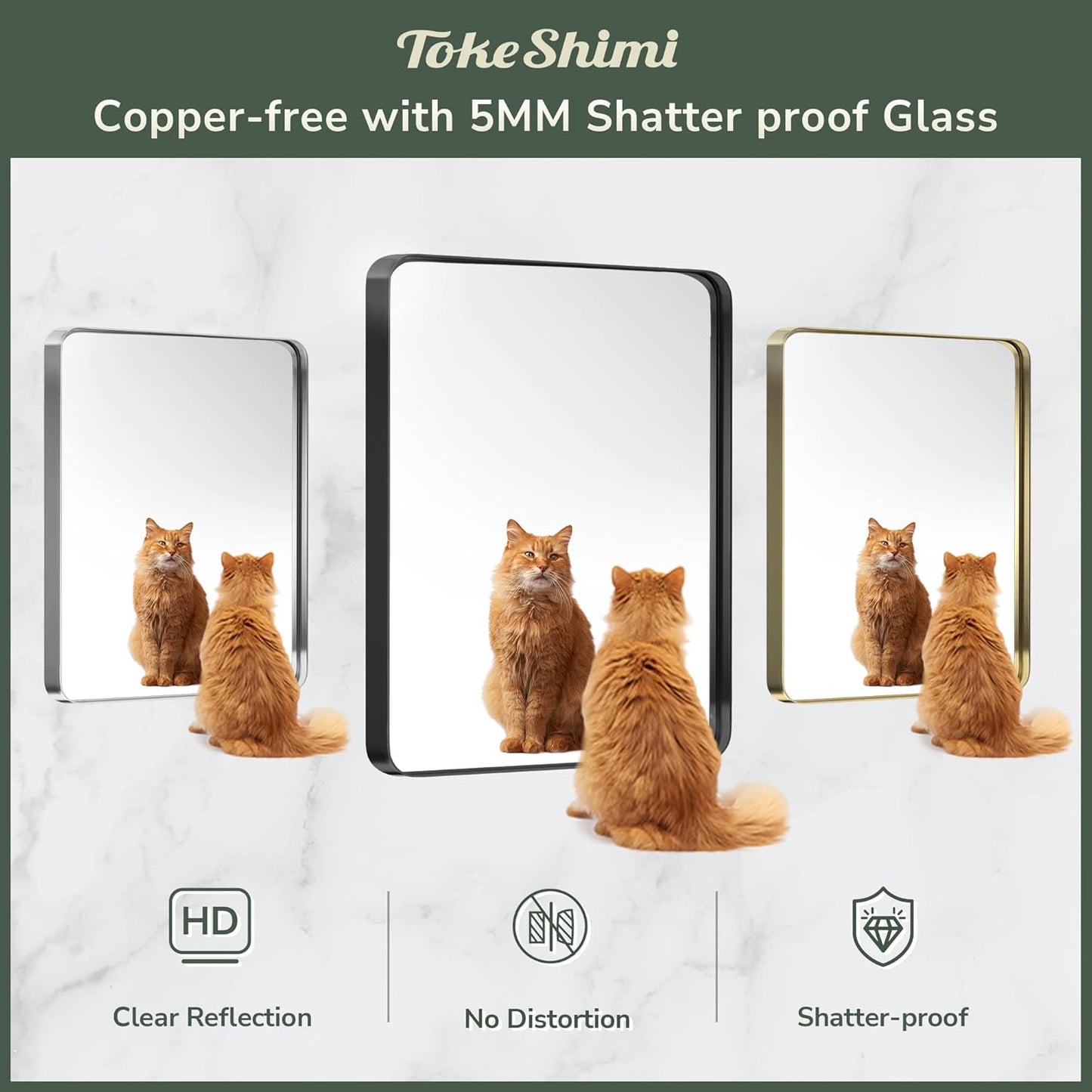 TokeShimi 42 x 36 Inch Bathroom Mirror White Vanity Wall Mirror with Metal Frame Aluminum Alloy Rounded Corner for Modern Farmhouse Wall Decor 1”Deep Set Design (Horizontal/Vertical)