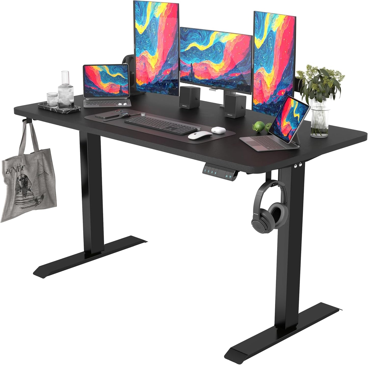 Monomi Electric Height Adjustable Standing Desk, 55x24 Inches, Ergonomic Home Office Sit/Stand Up Desk (Black Steel Frame/Black Top)