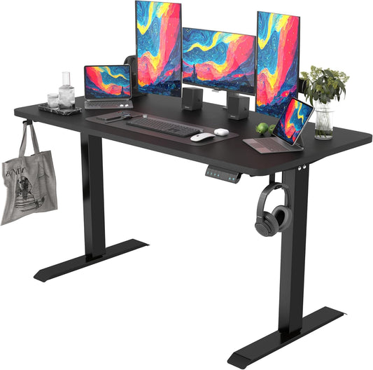 Monomi Electric Height Adjustable Standing Desk, 55x24 Inches, Ergonomic Home Office Sit/Stand Up Desk (Black Steel Frame/Black Top)