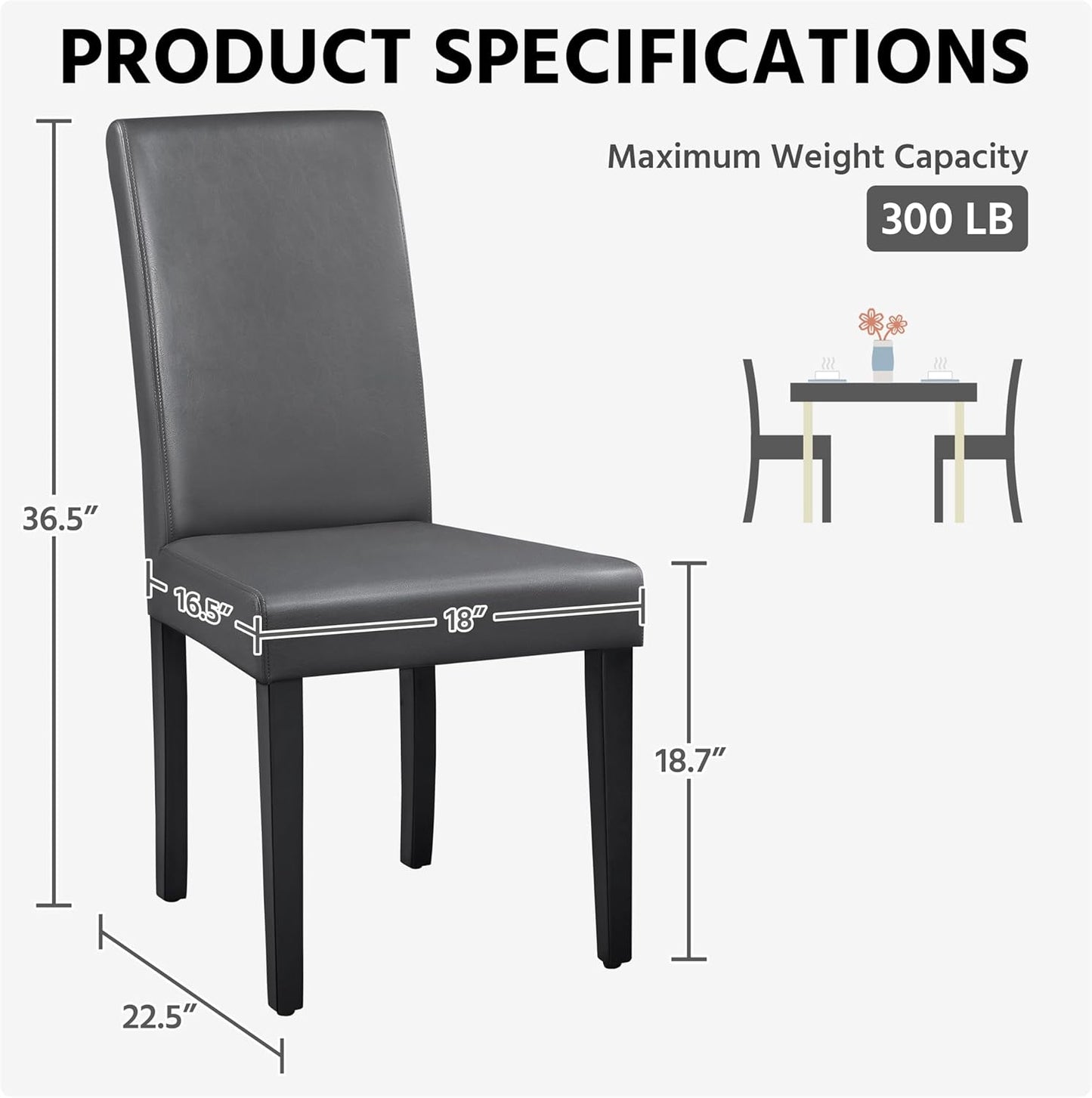 Yaheetech Dining Chairs Set of 2 Faux Leather Modern Dining Room Chairs with Rubberwood Legs and Padded Seat for Kitchen/Living Room/Restaurant, Dark Gray