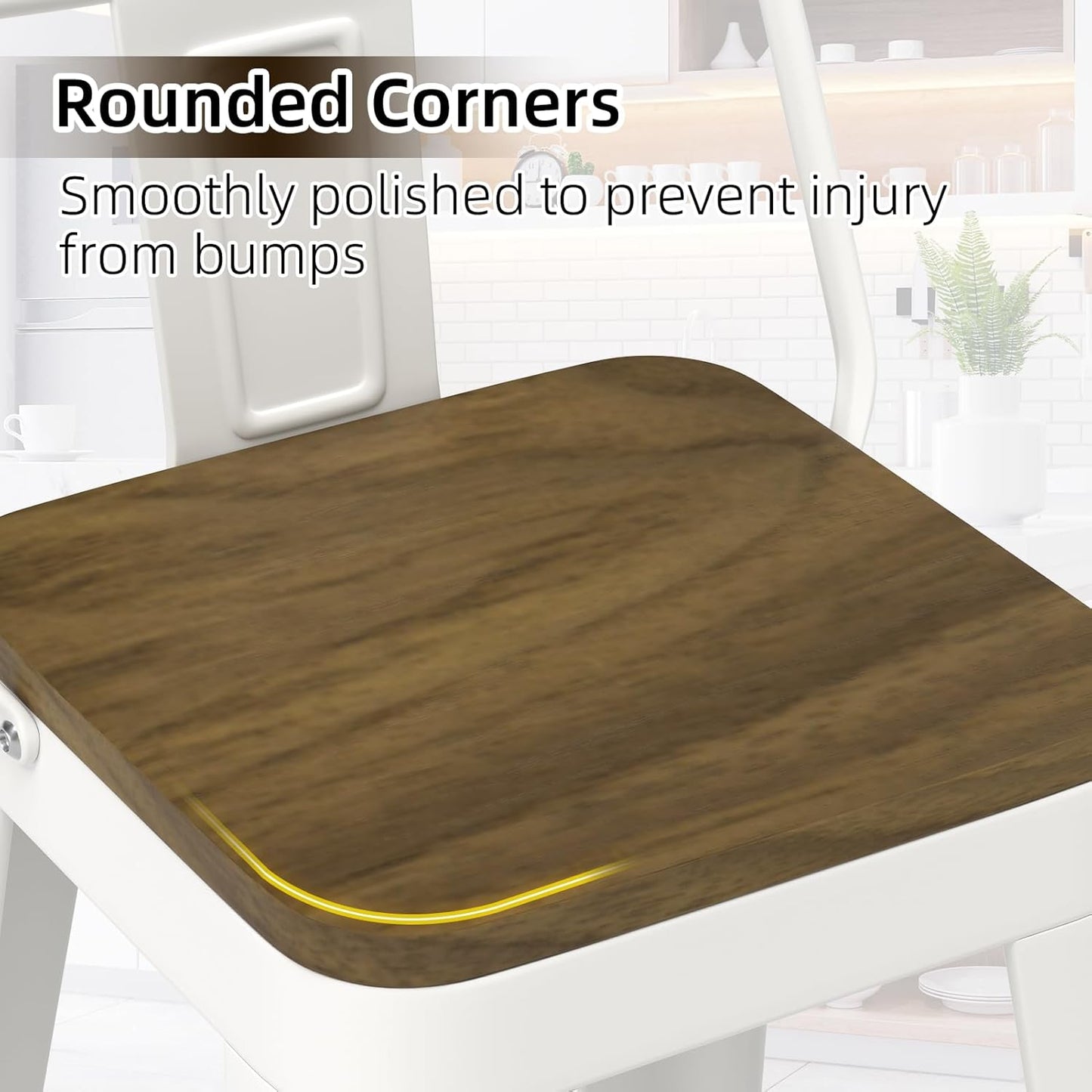 White Bar Stools Set of 4, Metal Bar Stools with Wooden Seat, Modern 24”Counter Height Barstools with Low Back