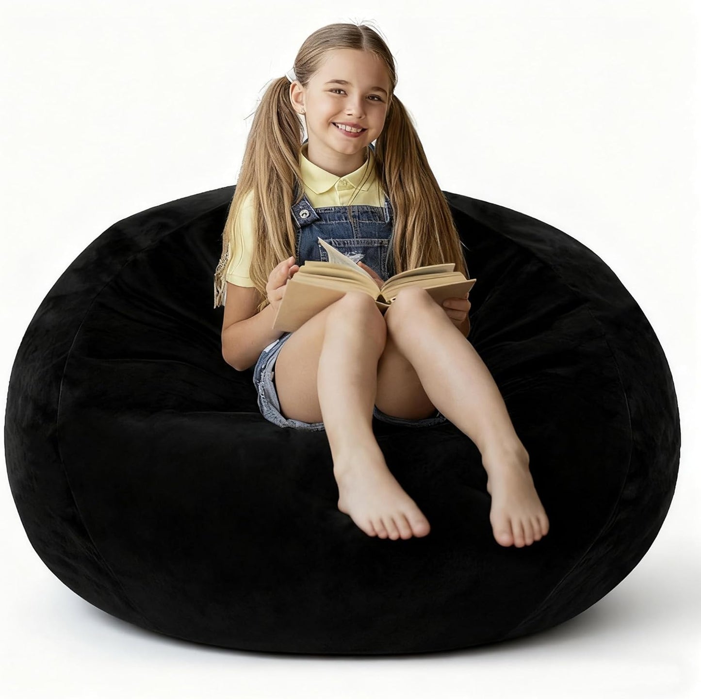 2FT Bean Bag Chair with Ultra Soft Velvet Cover Bean Bag Sofa with Memory Foam Bean Bag Chairs with Large Size Lazy Sofa for Dorm Office Living Room Bedroom Black 2'