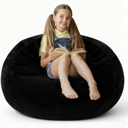 2FT Bean Bag Chair with Ultra Soft Velvet Cover Bean Bag Sofa with Memory Foam Bean Bag Chairs with Large Size Lazy Sofa for Dorm Office Living Room Bedroom Black 2'