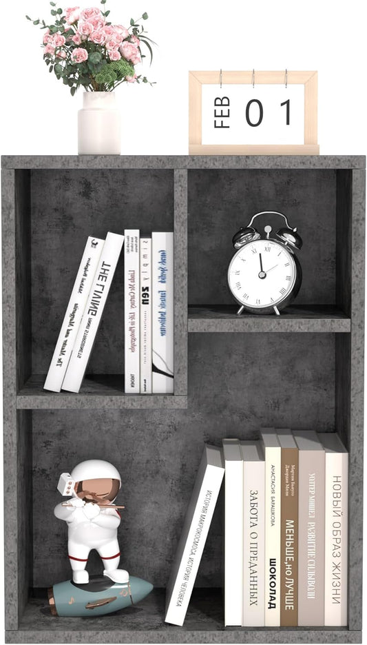 VECELO Small Bookshelf, 3 Cube Shelf, Fits Tallest Hardcovers, Horizontal Available, Short Bookcase for Small Spaces,Modern Gray