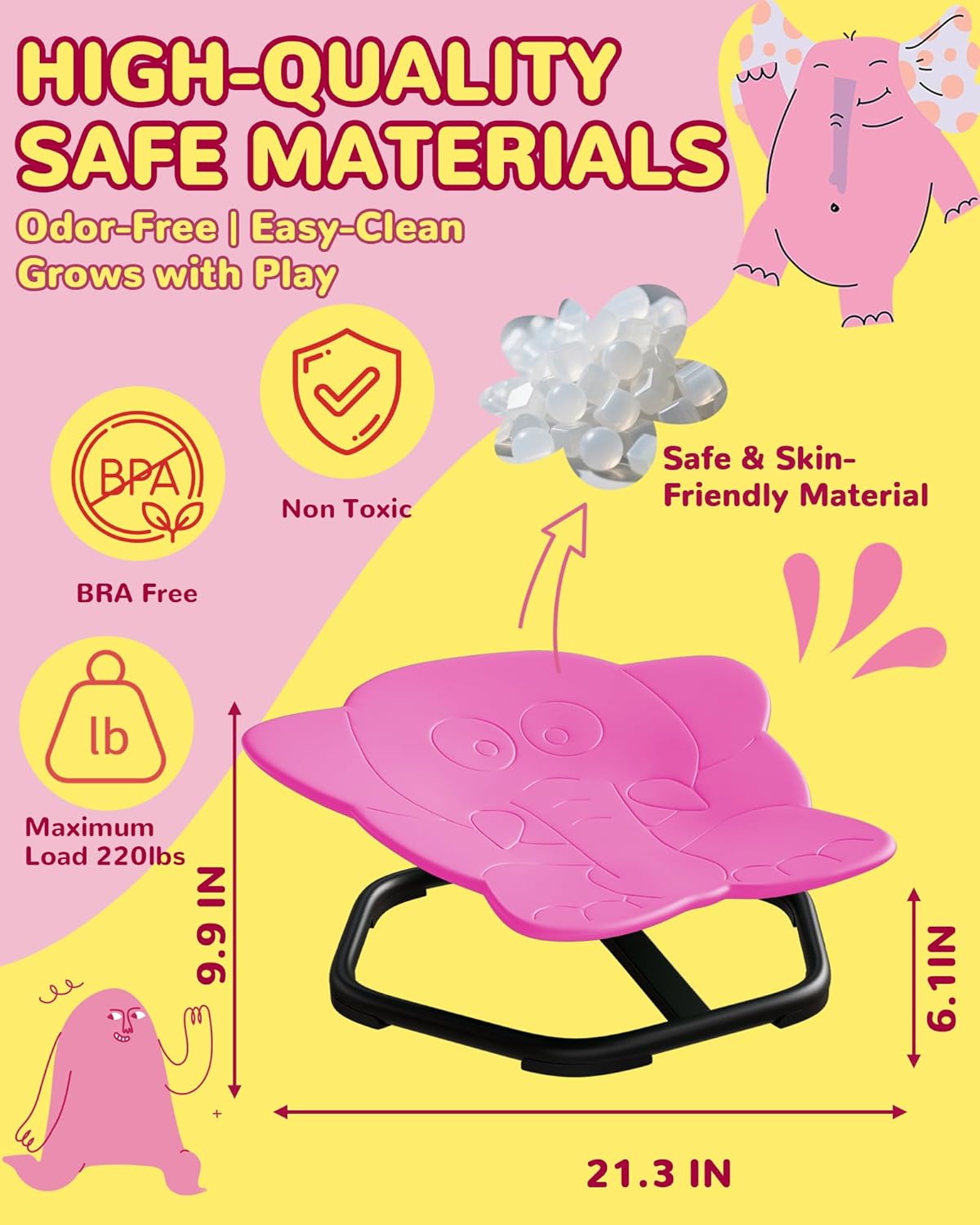 21" L × 19" W Spinning Chair for Autistic Kids, Sensory Toys for Kids with Autism, Sit and Spin, Toddlers & ADHD Children, Sensory Products Swivel Chair, Pink