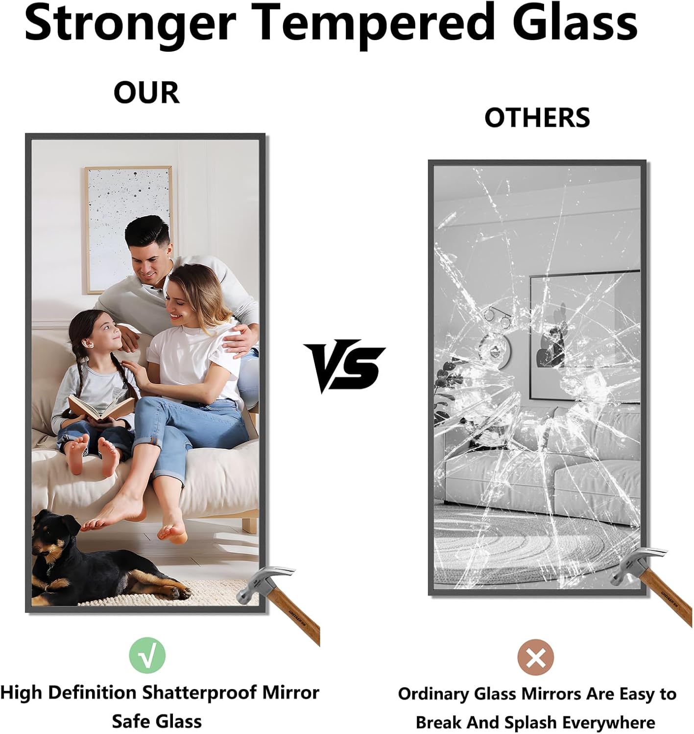 Koonmi Bathroom Mirror 24x48 Black Bathroom Wall-Mounted Mirrors, Modern Vanity Mirror for Bedroom, Living Room, Aluminum Alloy Frame Allow to Hang Horizontally or Vertically