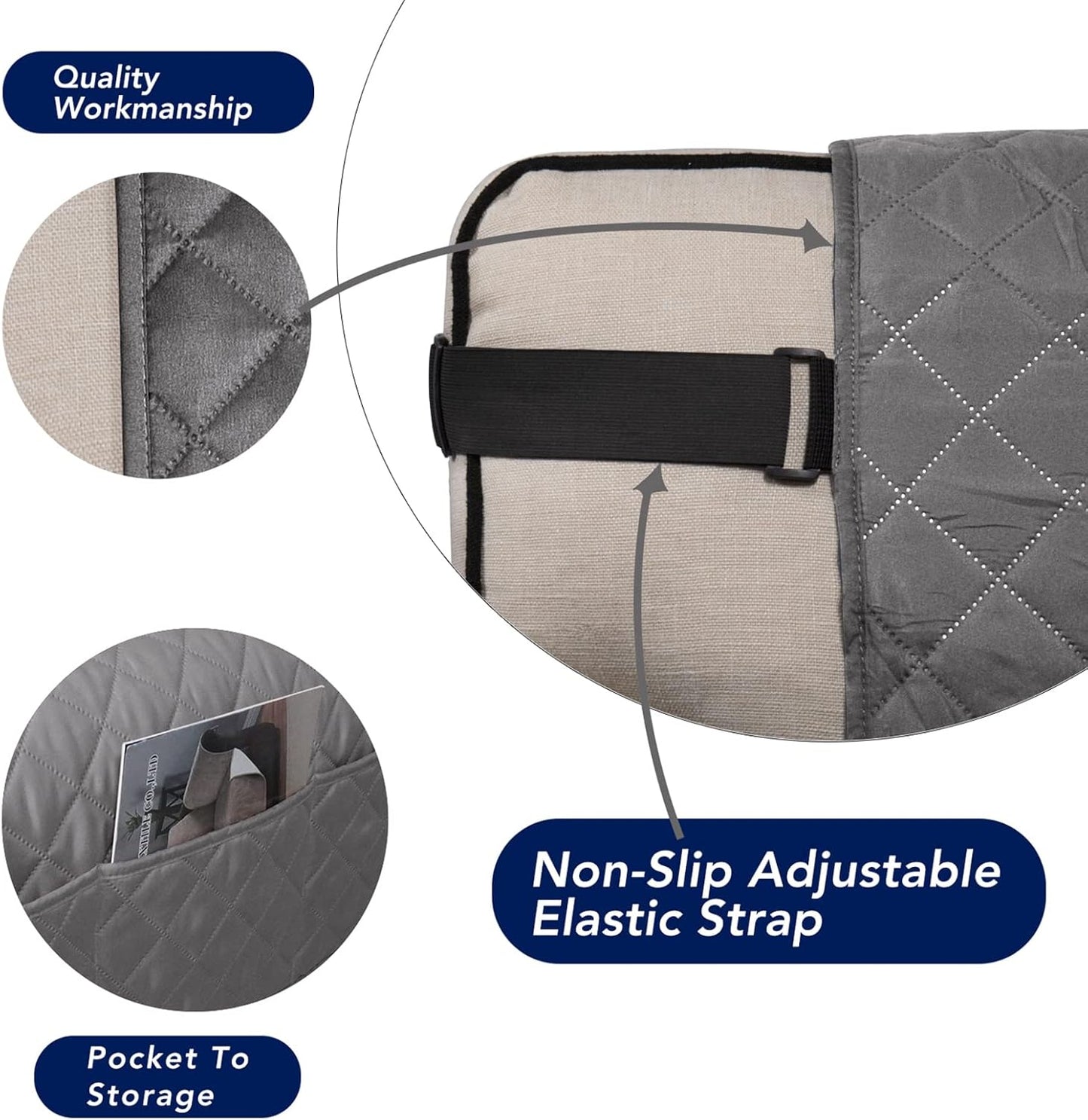 PureFit Reversible Sofa Couch Cover Water Resistant Couch Covers for 3 Cushion, Washable Furniture Cover with Non-Slip Foam and Adjustable Strap for Dogs, Pets (Sofa, Gray/Light Gray)