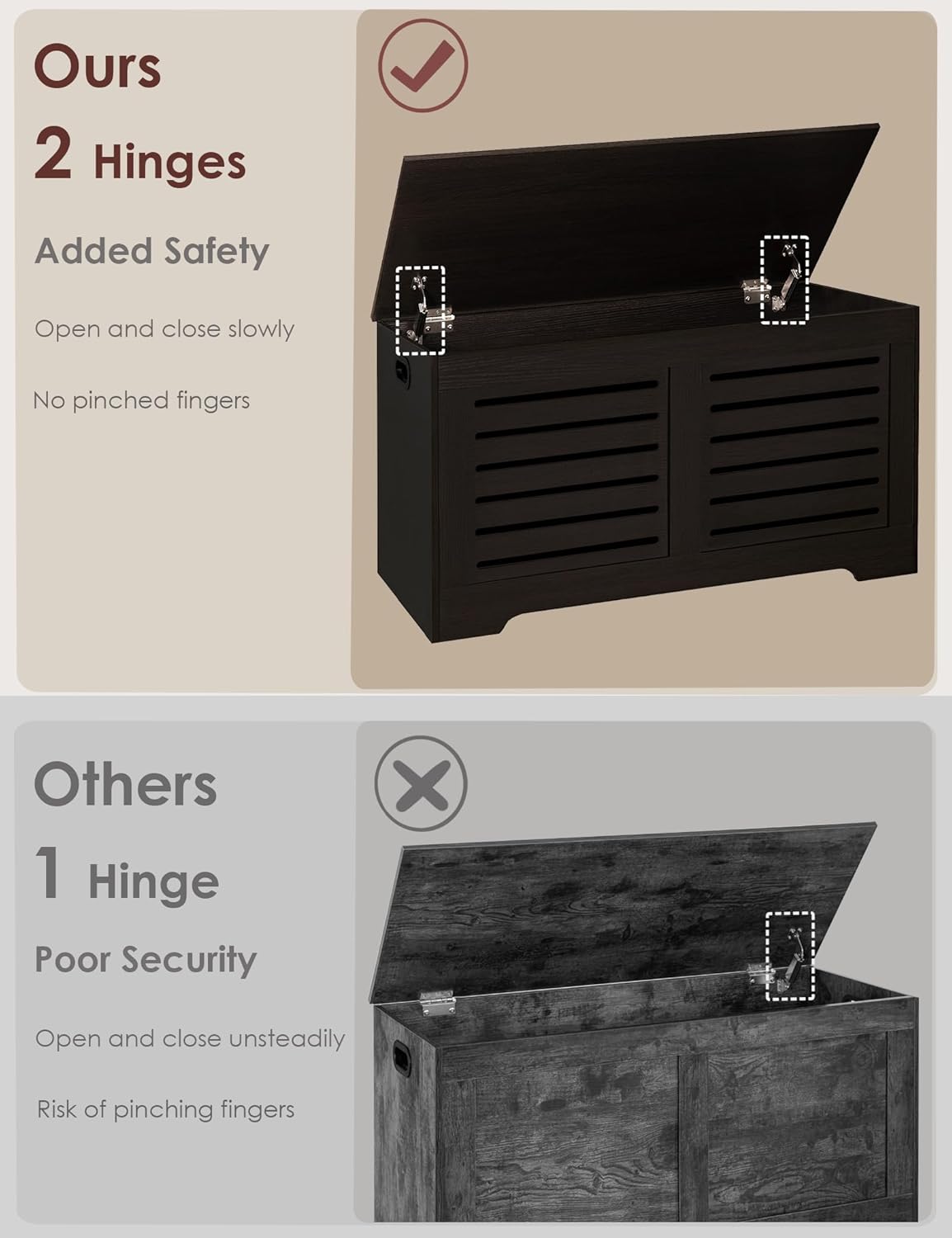 DINZI LVJ Storage Chest, 39.4”Wooden Toy Box with 2 Safety Hinges, Retro Entryway Shoe Storage Bench with Flip-Top, Sturdy Large Storage Trunk for Living Room, Bedroom, Easy Assembly, Espresso