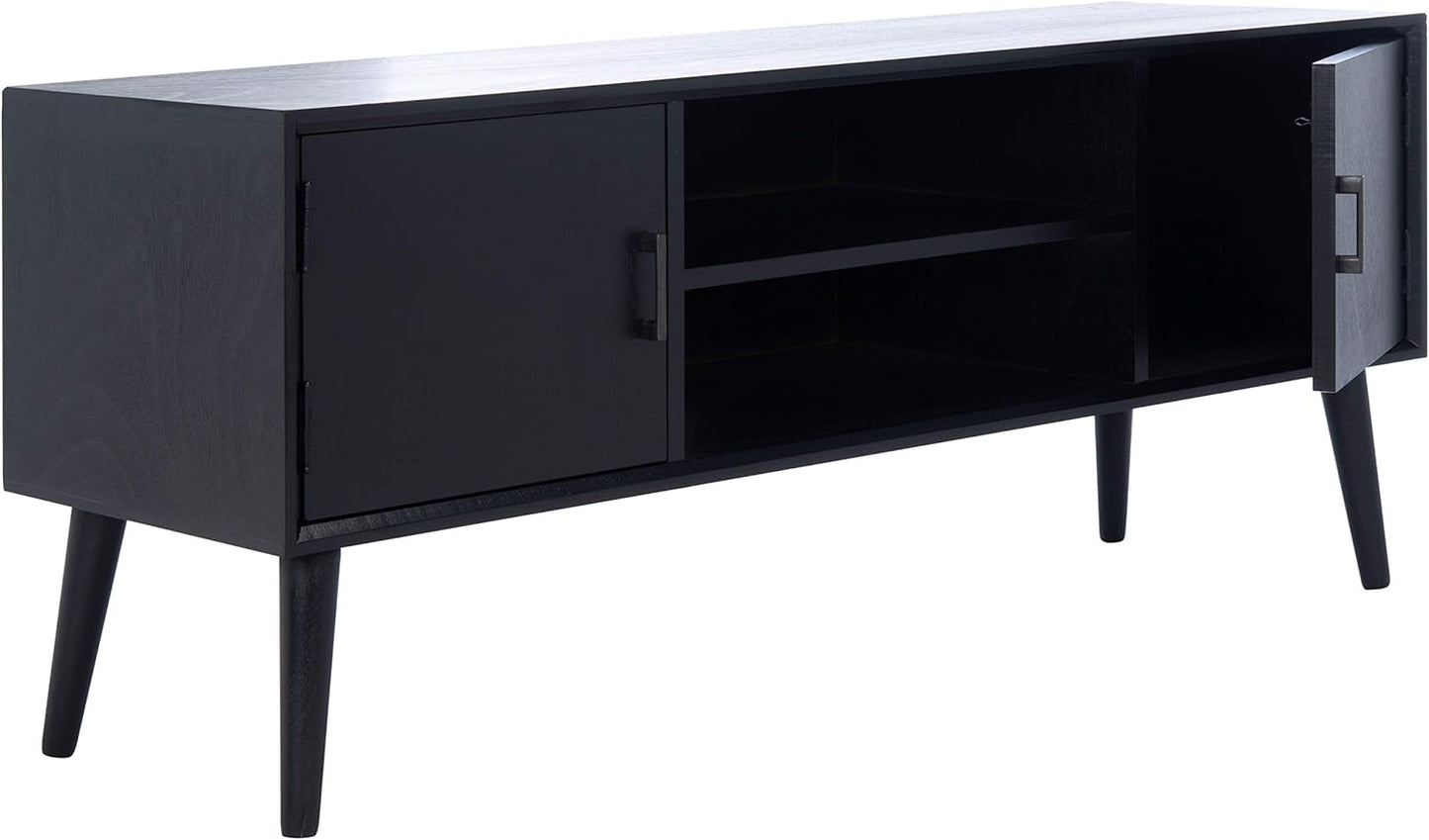 SAFAVIEH Sorrel TV Stand for up to 55" Flatscreen – Black, 2 Doors with Interior Storage, 2 Open Shelves, Entertainment Media Console (MED5701B)