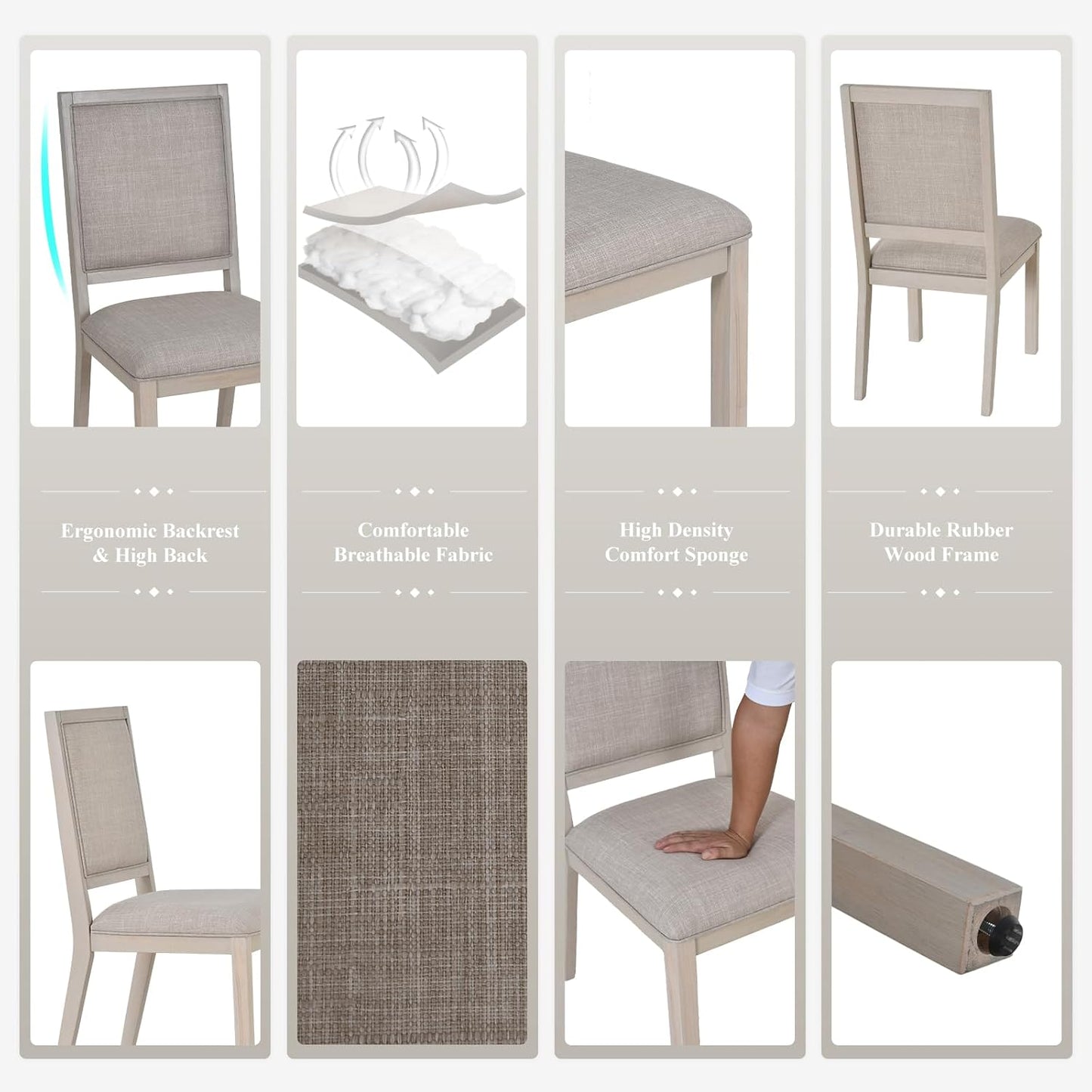 COLAMY Wood Dining Chairs Set of 6, Mid Century Modern Upholstered Kitchen Chairs,19 Inch Fabric Dining Chair with Back for Kitchen Dining Room,Ivory