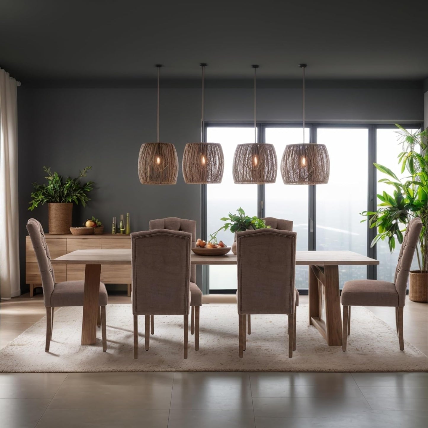 Tufted Upholstered Parsons Dining Chair Set Fabric Diner Accent Stylish Modern Kitchen Living Room with Button Sturdy Solid Wood Legs