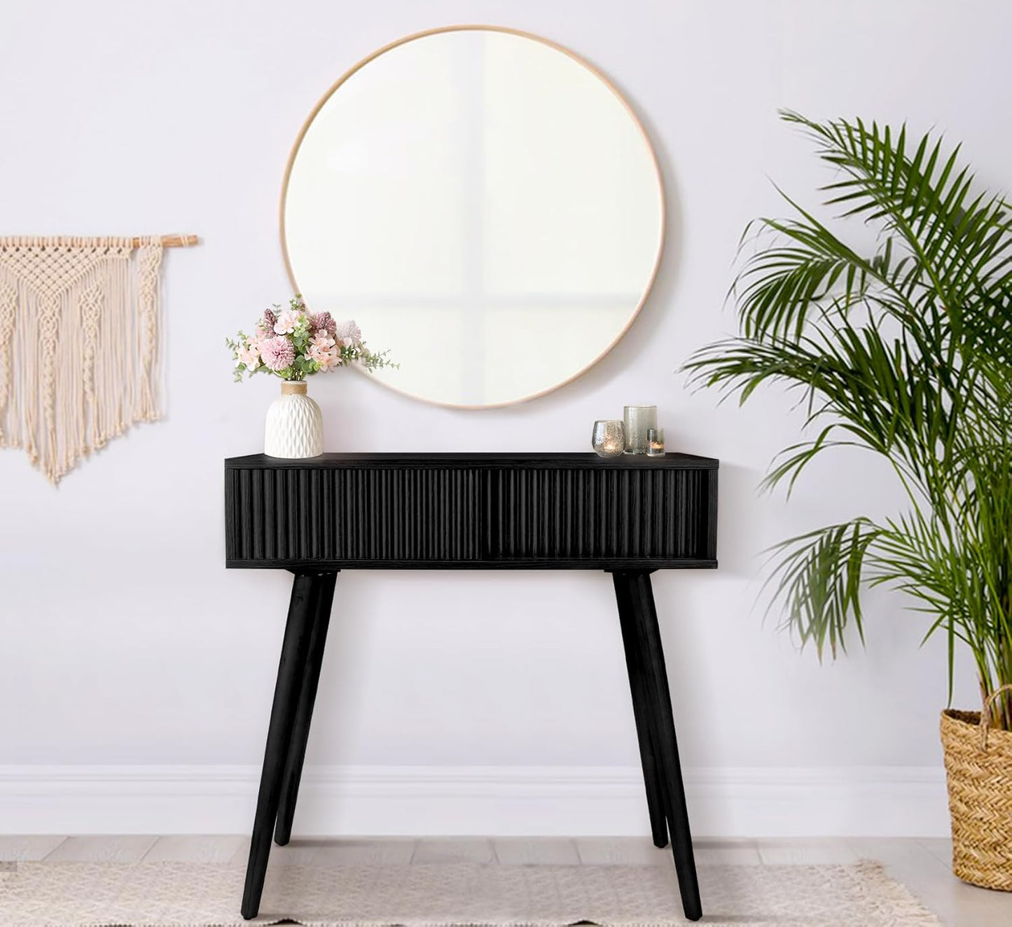 Console Table, Small Console Tables for Entryway, 31" Vanity Desk Fluted Dresser Side Table, Black Entry Table Narrow Console Table Modern Hallway Table Modern Sofa Table for Living Room(Black)