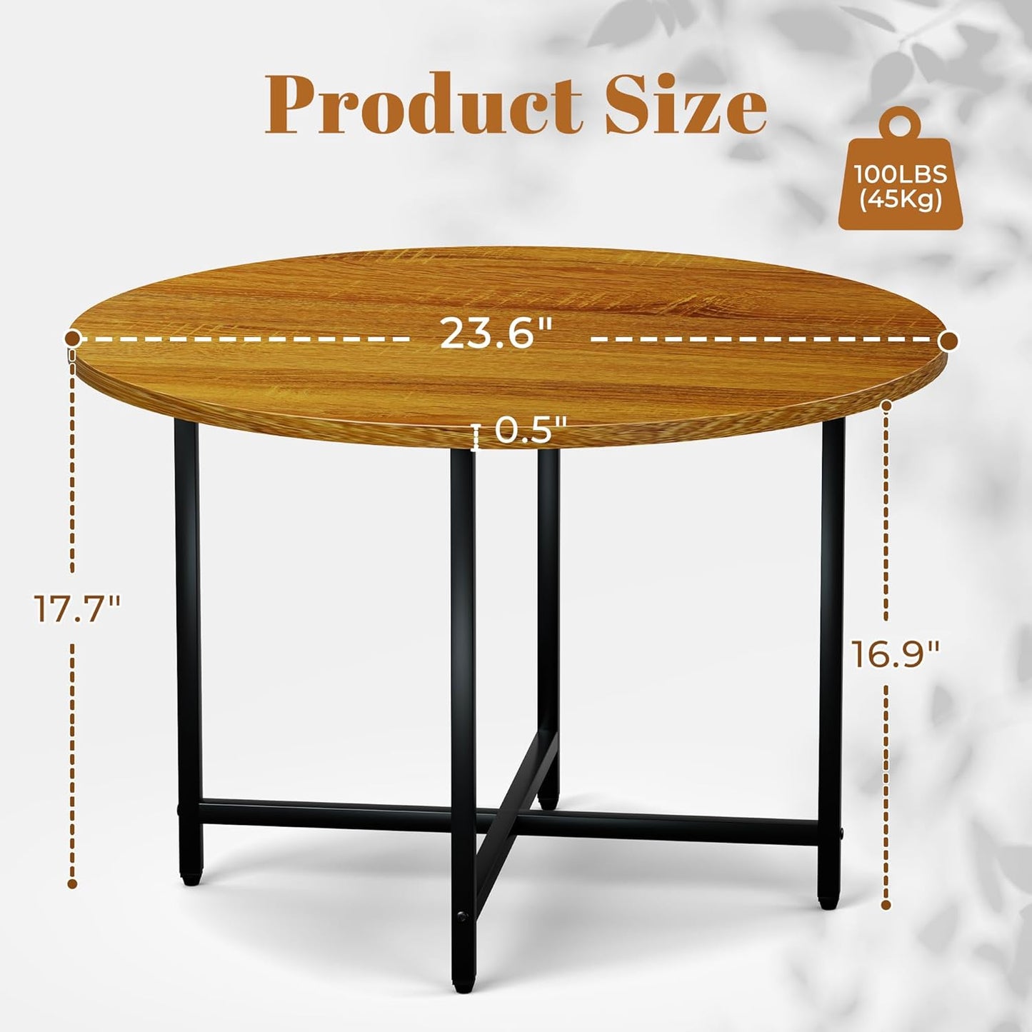 Round Coffee Table, Small Coffee Tables for Living Room, Wood Coffee Table with Metal Frame, Floor Table Desk for Sitting on The Floor, Home, Office, Farmhouse, Honey Brown (23.6"D x 17.7"H)